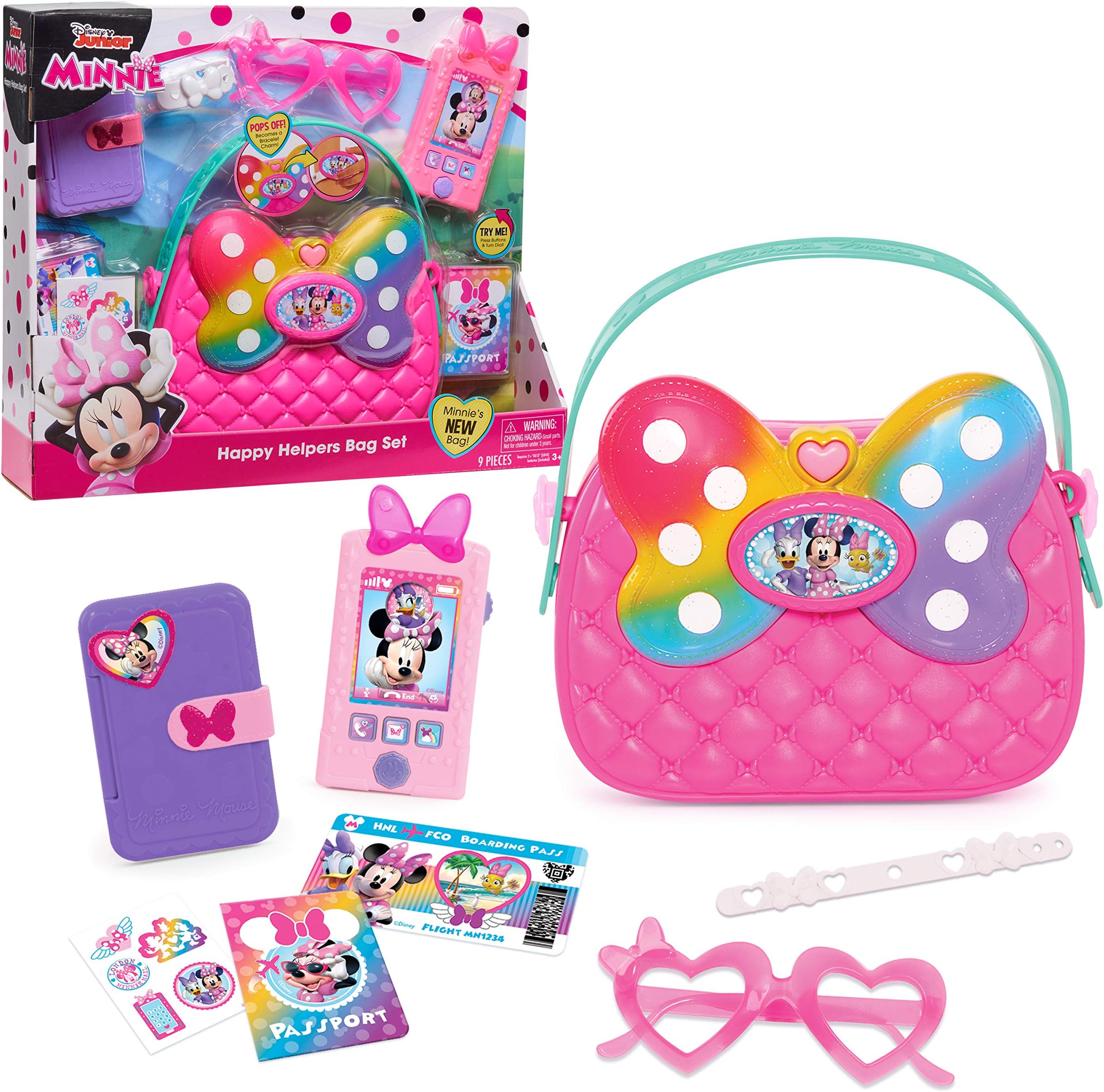 Disney Junior Minnie Mouse Chat With Me Cell Phone Set, Lights And Realistic Sounds, Includes Strap To Wear Like A Purse, By Just Play