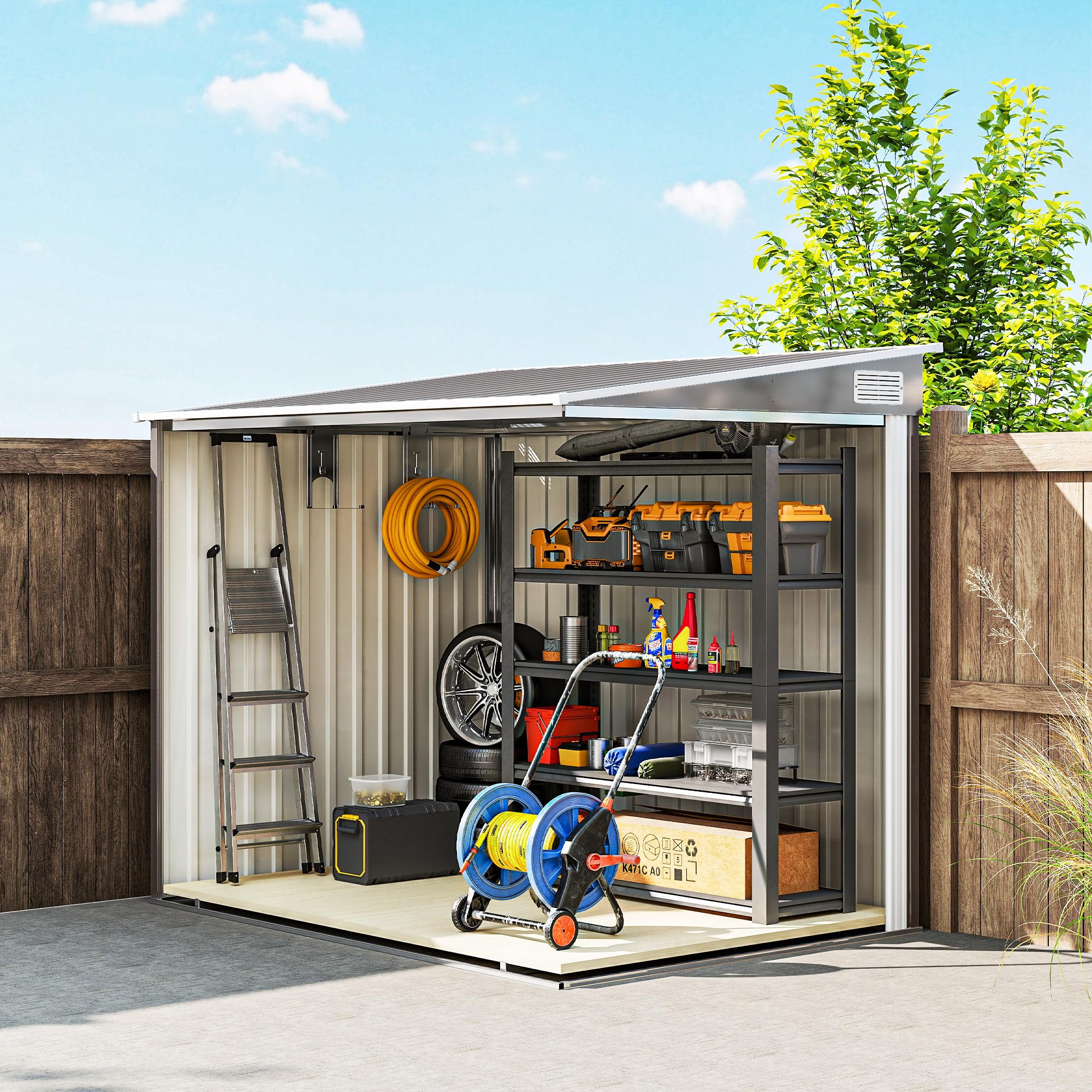 Outsunny Metall Gerätehaus 2,81m² 154x206,5x181 cm Geräteschuppen mit Pultdach Schiebetür wetterfest Hellgrau