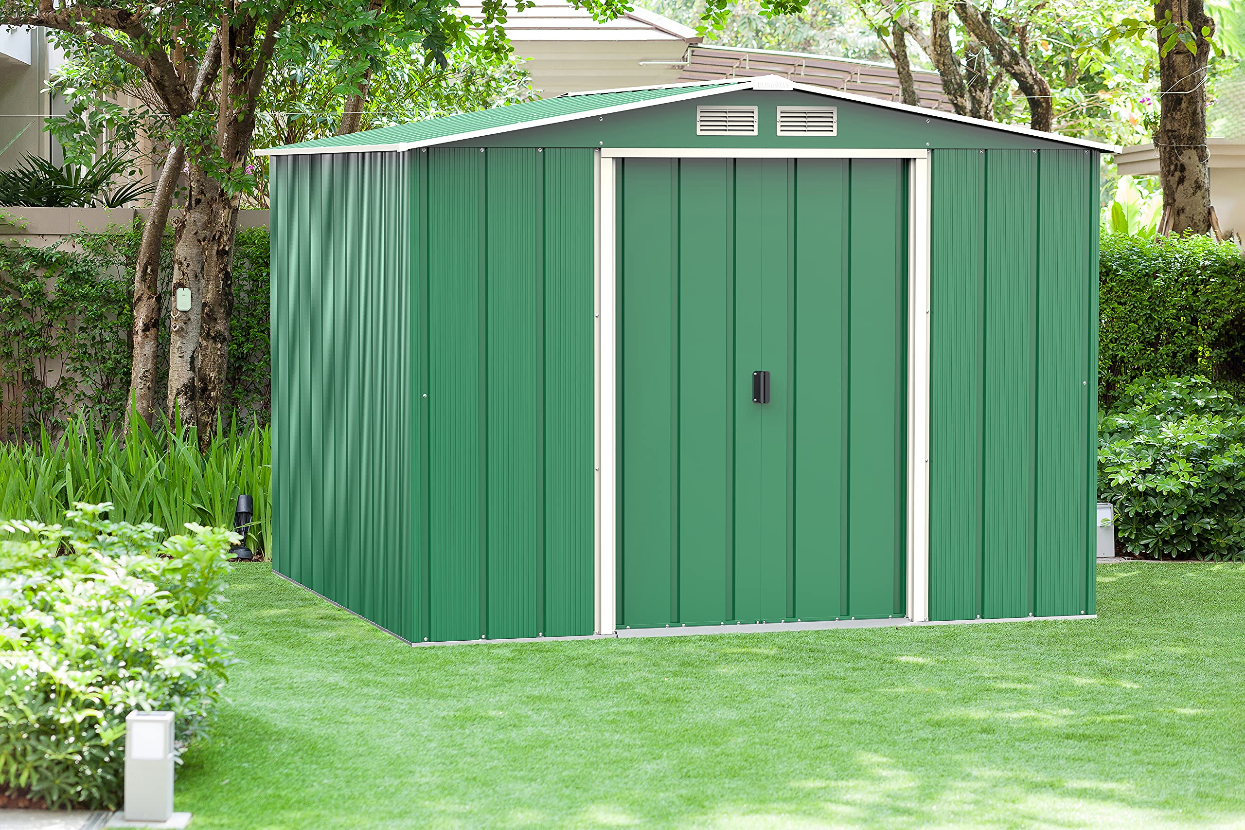 Duramax ECO 8 x 8 (5.89 m²) Metallgerätehaus, feuerverzinktes Metall gerätehaus - Geräteschuppen, verstärkte Dachkonstruktion, wartungsfreier und wetterfester Metallschuppen, Grün