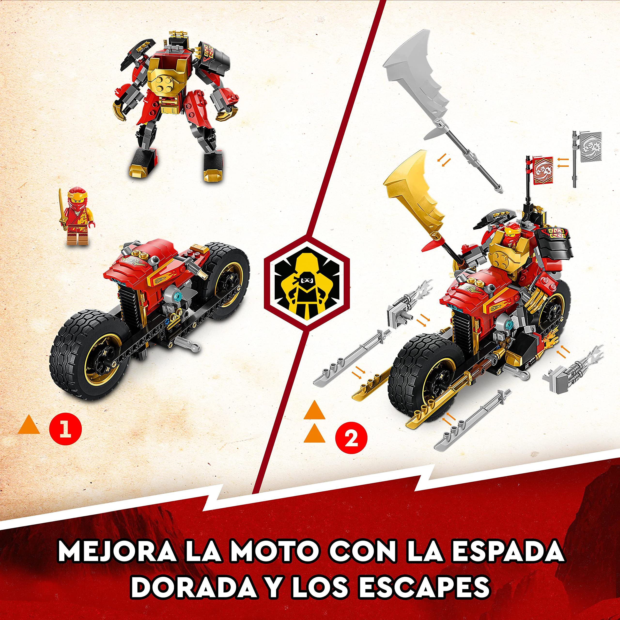 LEGO Ninjago Moto-Meca EVO de Kai, Moto Ninja de Juguete y Figura de Acción Articulada, Minifiguras de Guerreros, Juego de Batalla para Niños y Niñas de 7 Años o Más 71783