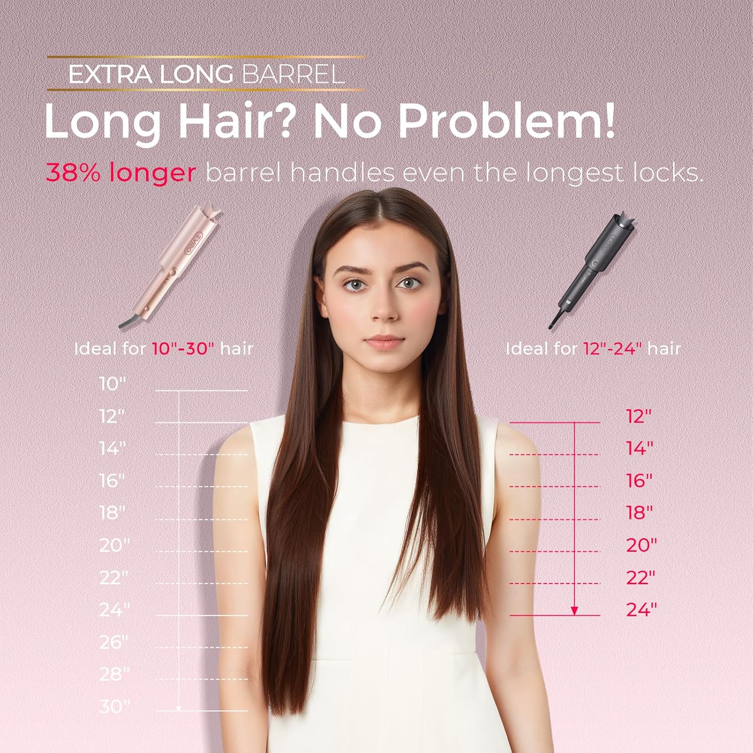 TYMO CurlPro Plus Automatic Rotating Curling Iron - Upgraded Long Barrel Curling Wand for Long Hair, Ceramic Hair Curler for Women, Anti-Scald, Tangle-Free, 600M Ionic, Dual Voltage,Gold Blush, 1 Inch - Image 3