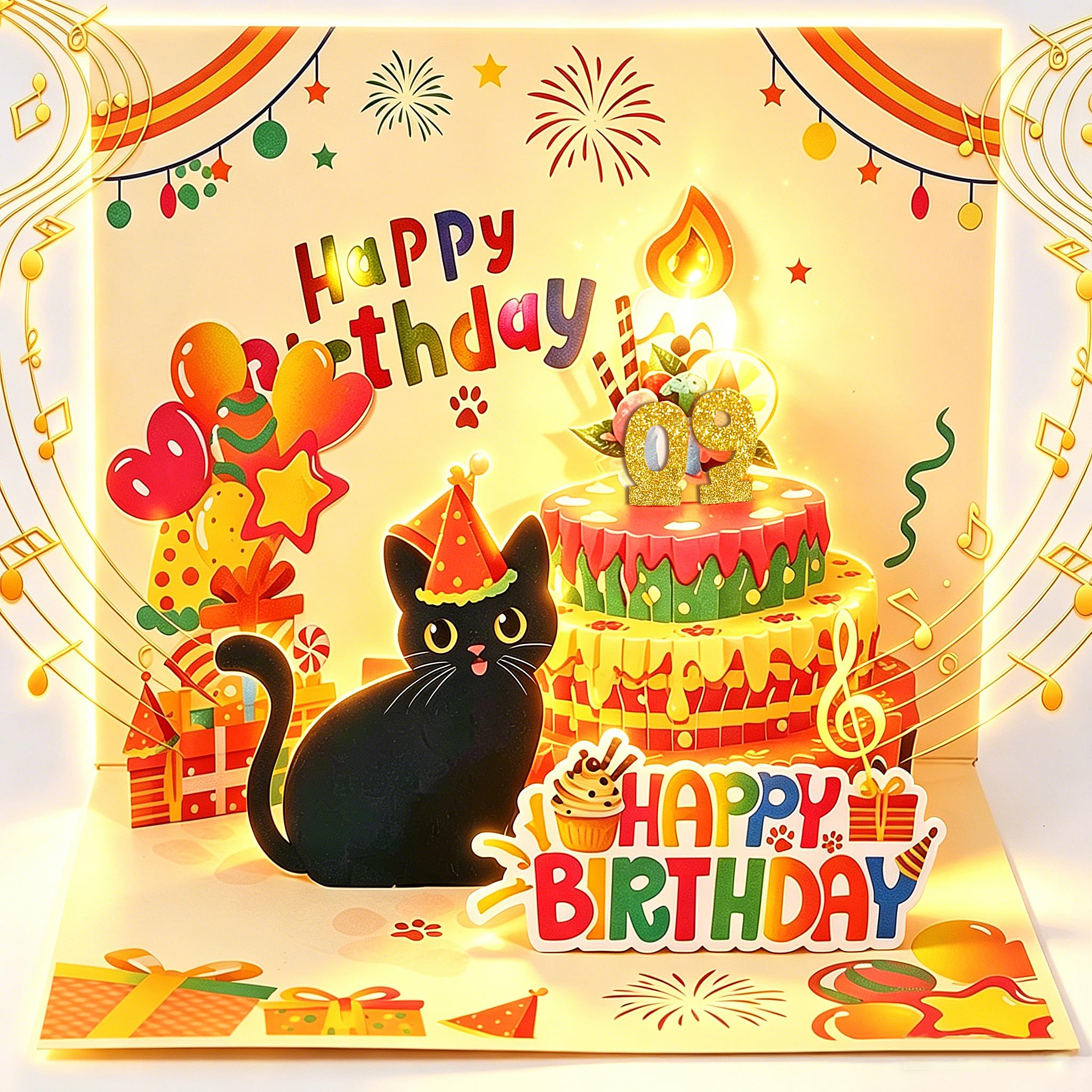 Birthday Cards, LIGHTS & SOUND Pop up Happy Birthday Card Birthday Gifts for Women Men Husband Wife Kids Greeting Cards With Envelopes