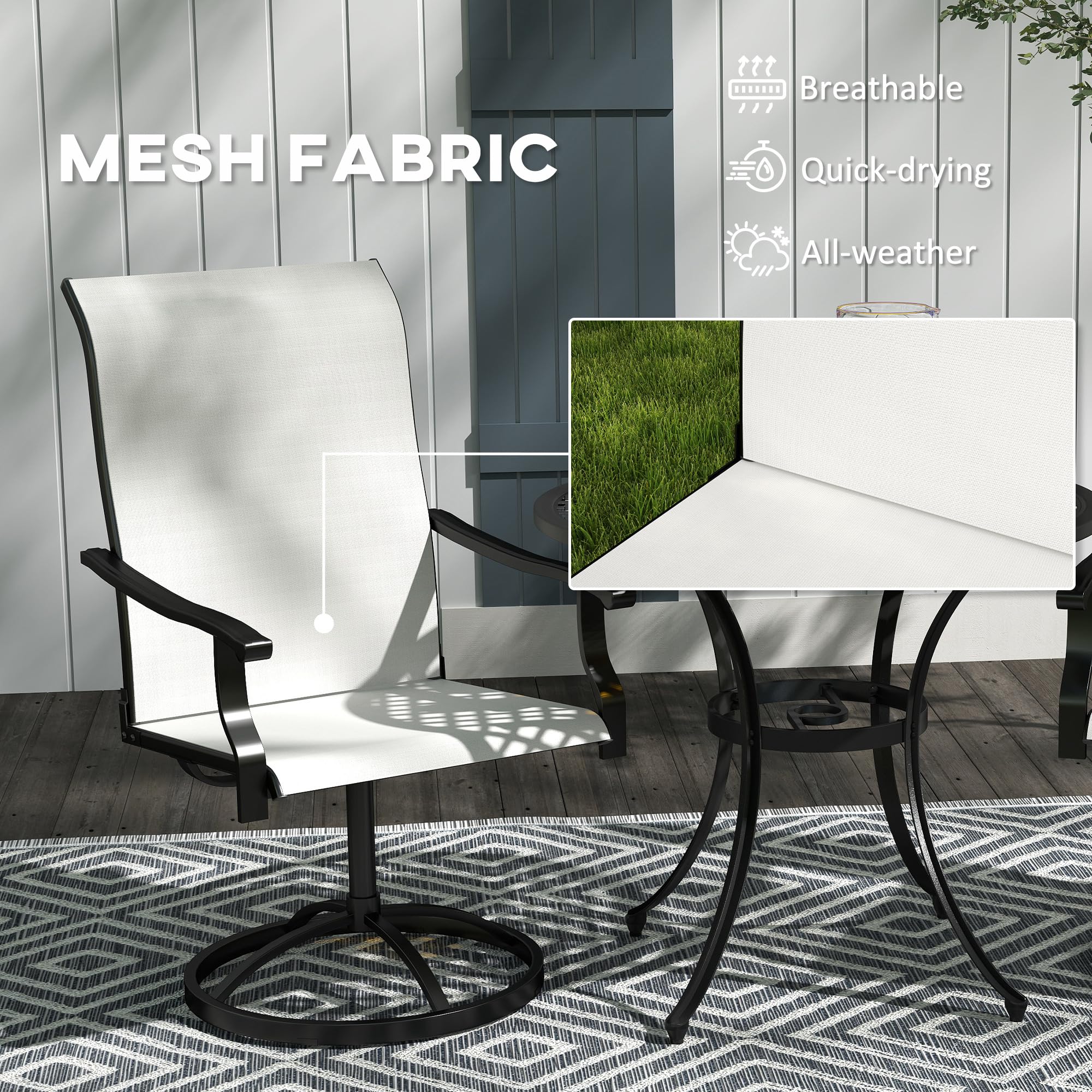 Juego de 2 sillas giratorias para patio al aire libre, sillas de comedor con respaldo alto con tela de malla para todo tipo de clima y marco de metal para patio trasero, césped, porche o 4