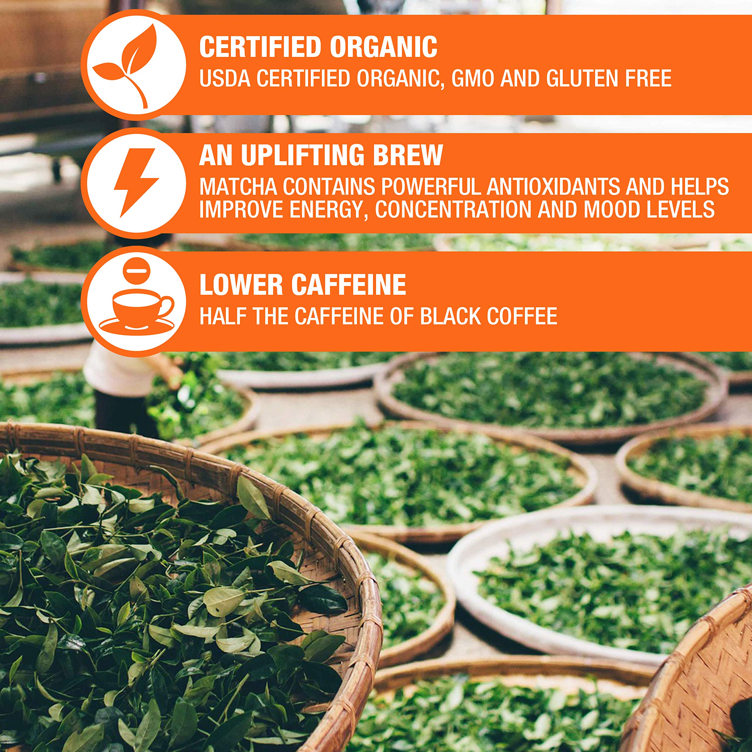 Tipson Organic Matcha Green Tea - Turmeric and Natural Passionfruit Flavor - 25 Foil Enveloped Double Chambered Bags — view 3