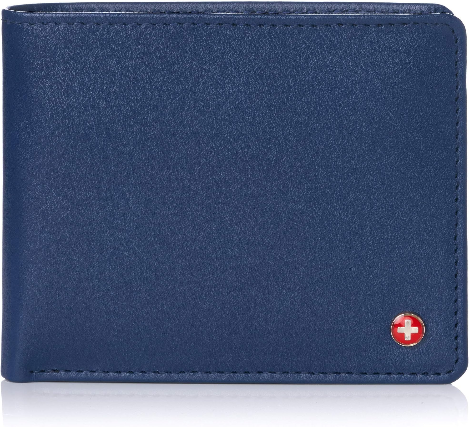 Alpine Swiss RFID Protected Men’s Max Coin Pocket Bifold Wallet with Divided Bill Section Smooth Finish Blue