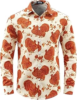 Mens Christmas Shirts Funny Turkey Thanksgiving Shirts Santa Claus Long Sleeve Button Down Shirt