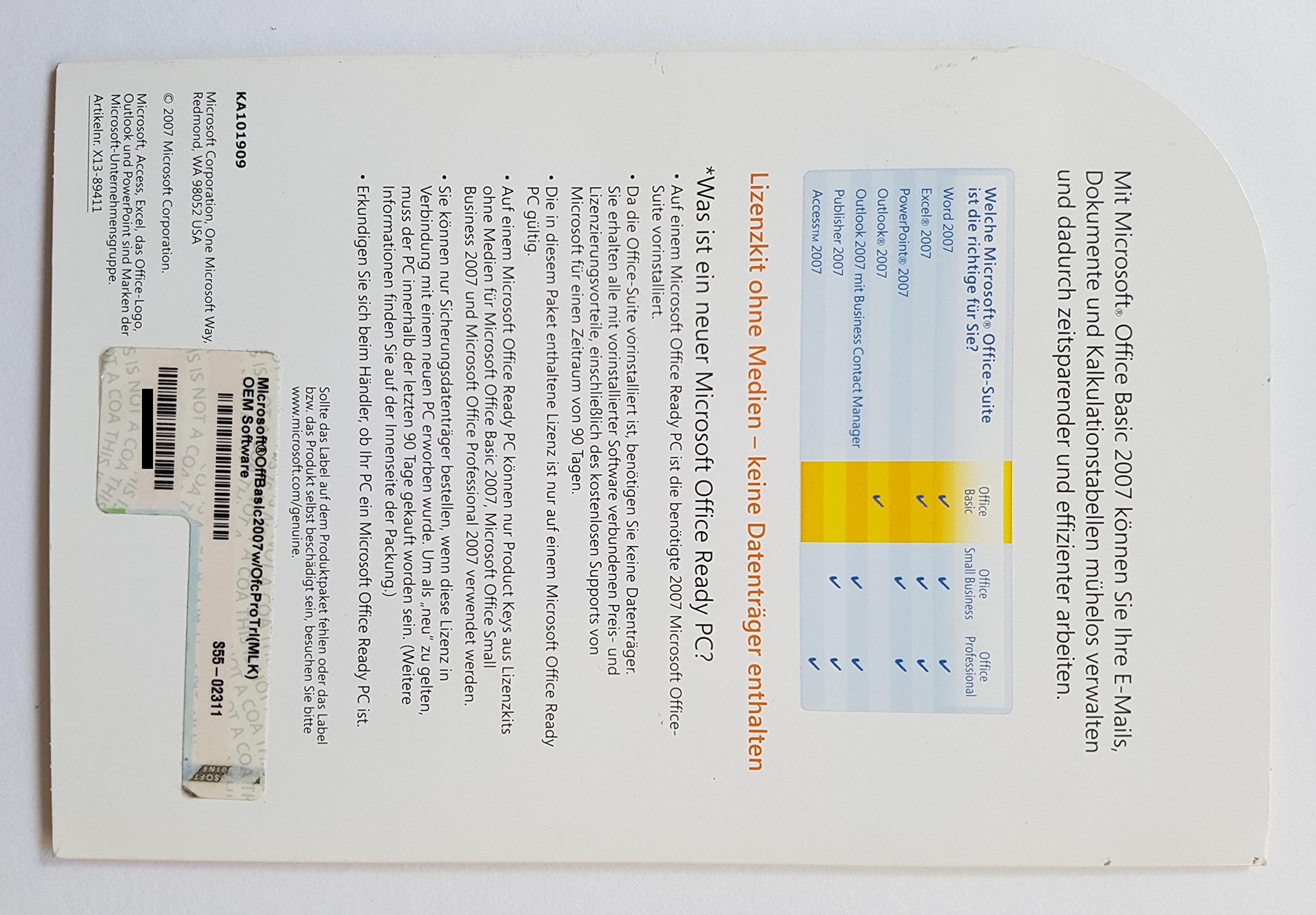 Microsoft Office Basic 2007 (Lizenz-Key)