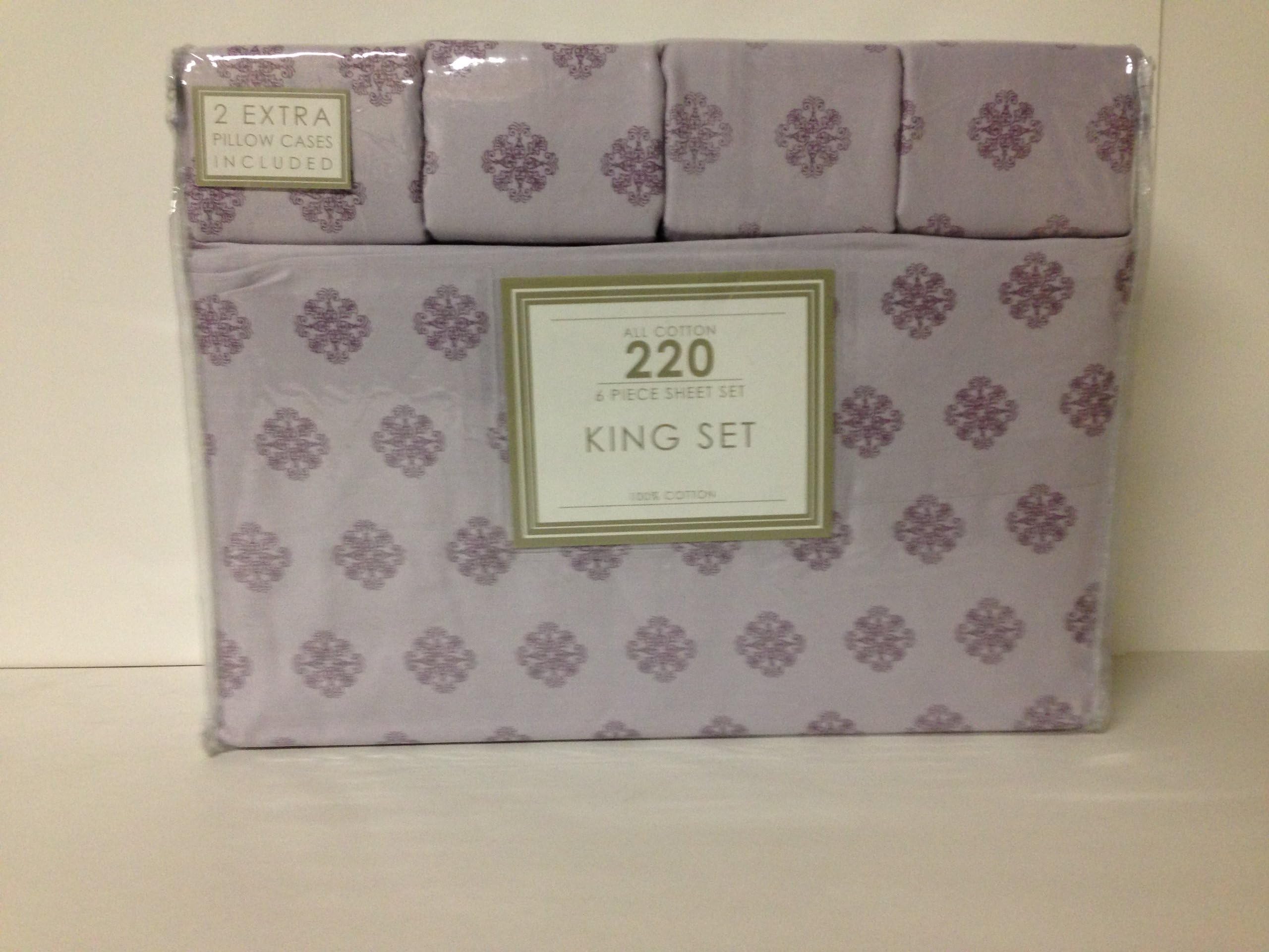 Jessica Sanders Lilac Medallion Print 220 Thread Count 6-Piece KING Sheet Set