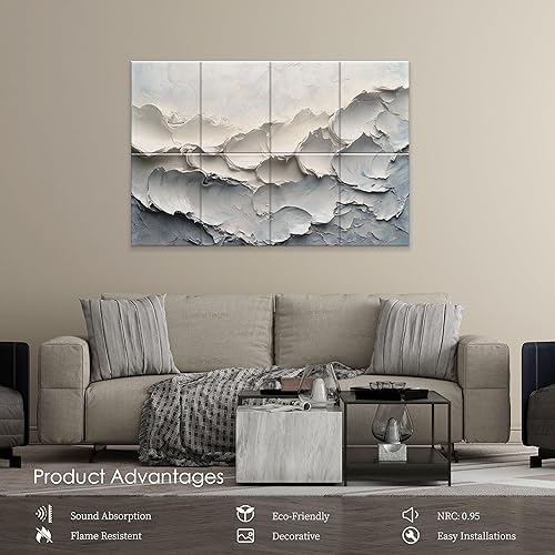 Miniatura 5 de Paquete de 8 paneles de pared acústicos artísticos de 48 x 32 pulgadas, paneles de pared decorativos insonorizados para estudios, oficinas, hogar,