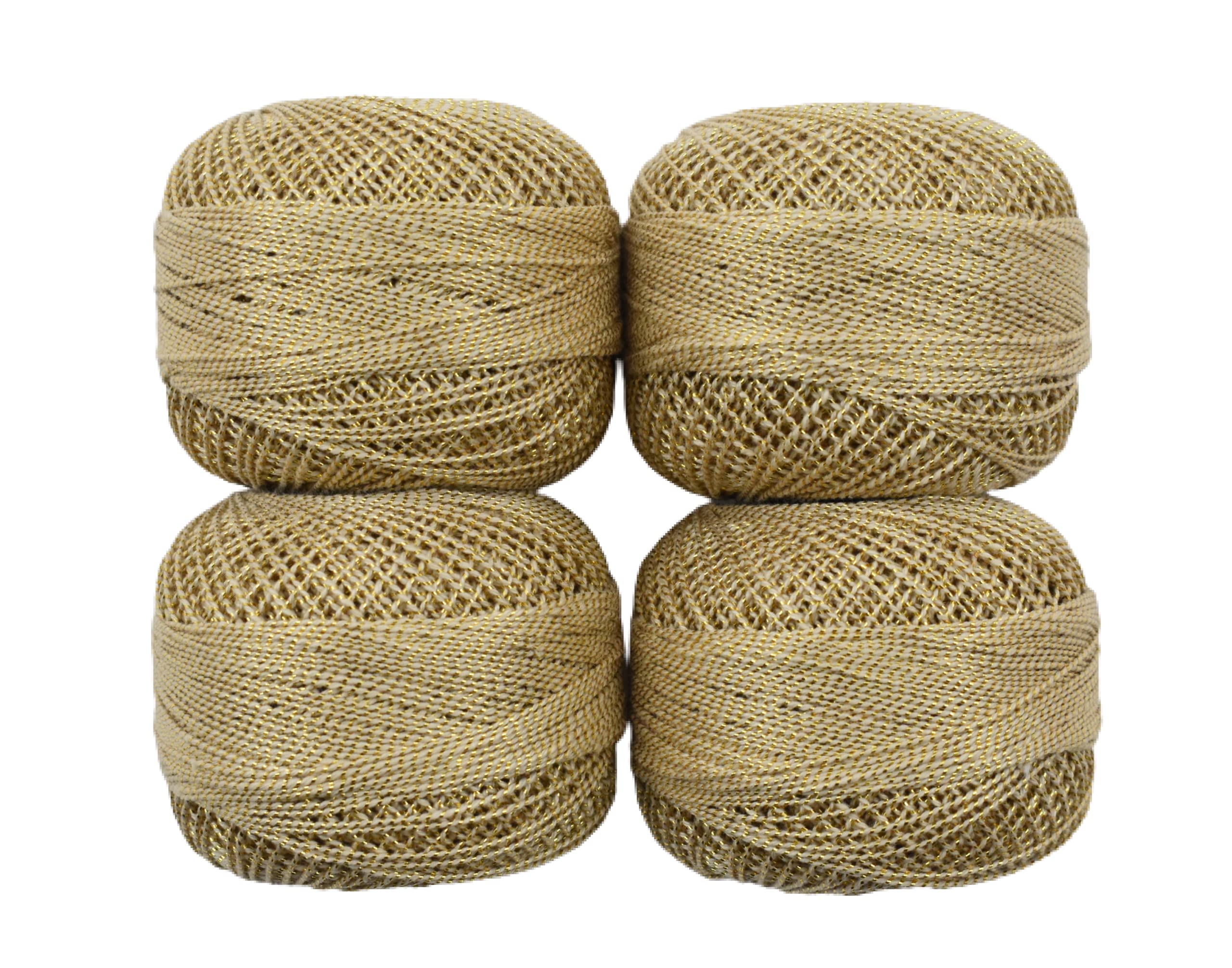 HUNNY- BUNCH® Premium Metallic Cotton Crochet Mercerised Shining Thread for Knitting, Weaving, Embroidery Work, Craft Making, DIY, and More (Set of 4-100 Grams) Golden