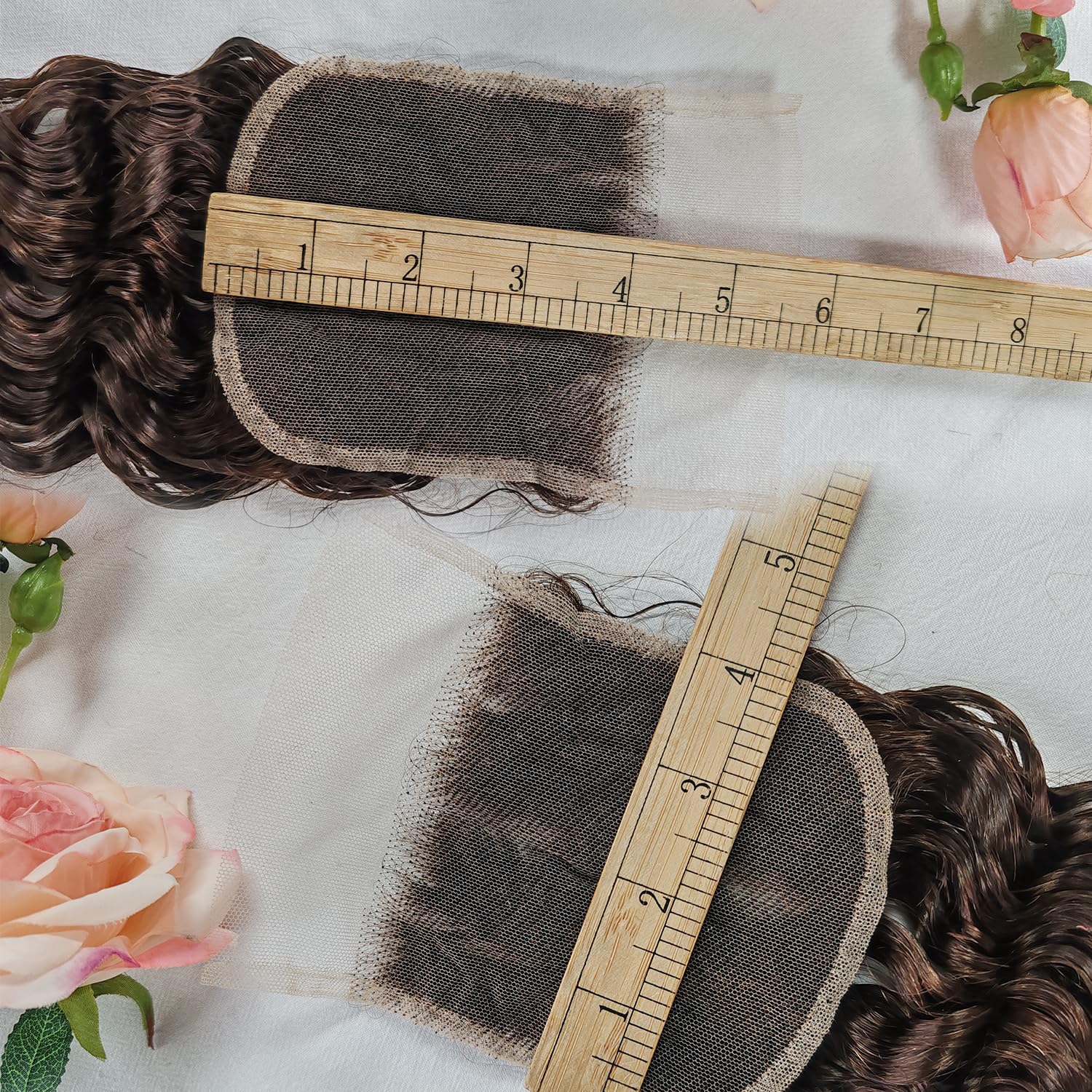 20 Inch Chocolate Brown Closure 4x4 Hd Transparent Lace 4# Deep Wave Closure 150% Density Pre Plucked Baby Hair Brazilian Virgin Unprocessed Wet And Wavy Human Hair For Women