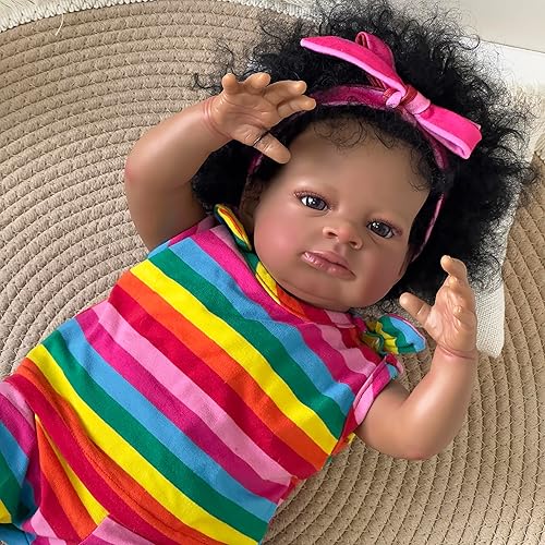 cosheng Reborn - Muñecas negras de 20 pulgadas, muñeca de bebé recién nacida realista de silicona para niños pequeños afroamericanos con ropa y