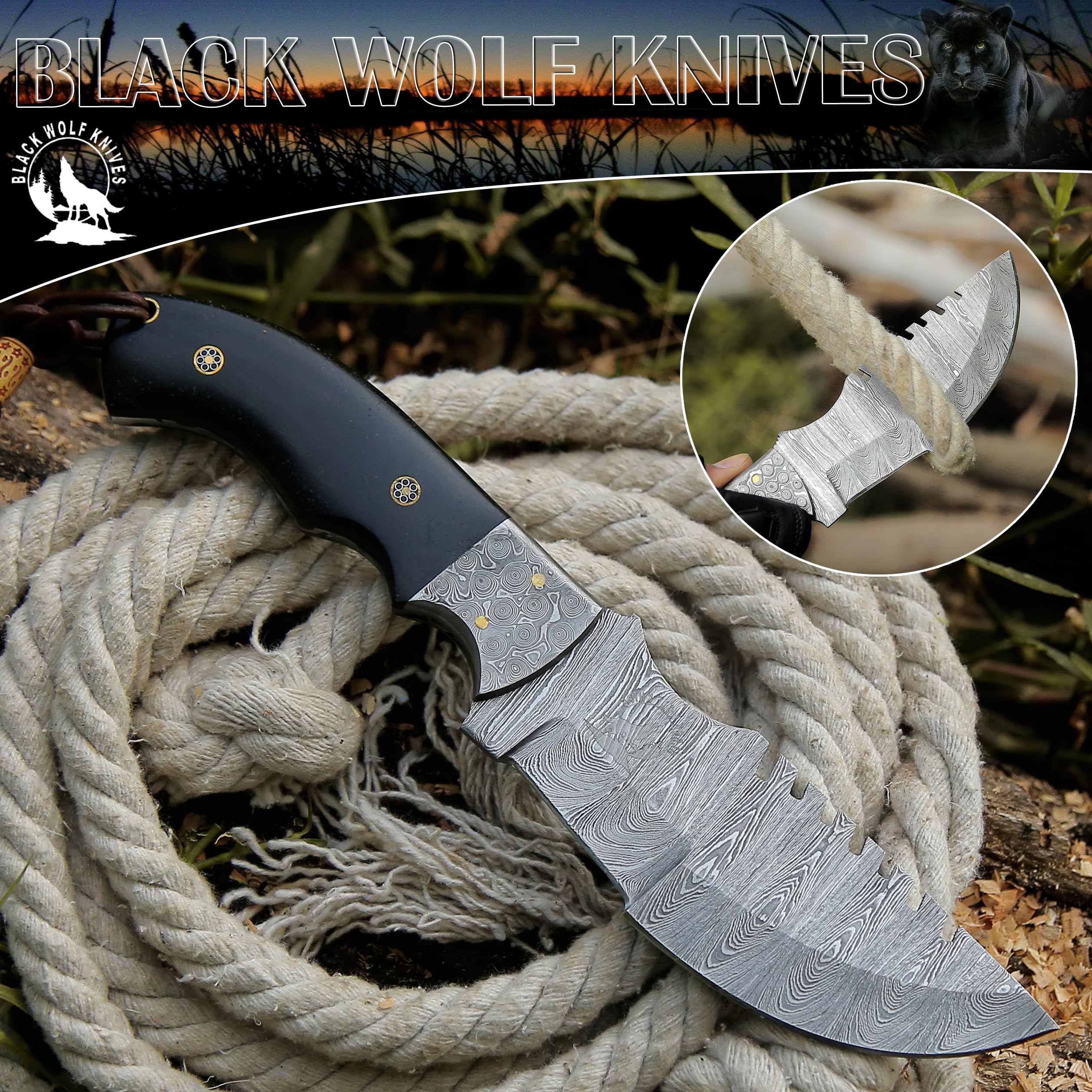 Amazon.com : Handmade Damascus Steel BLACK WOLF KNIFE Tracker
