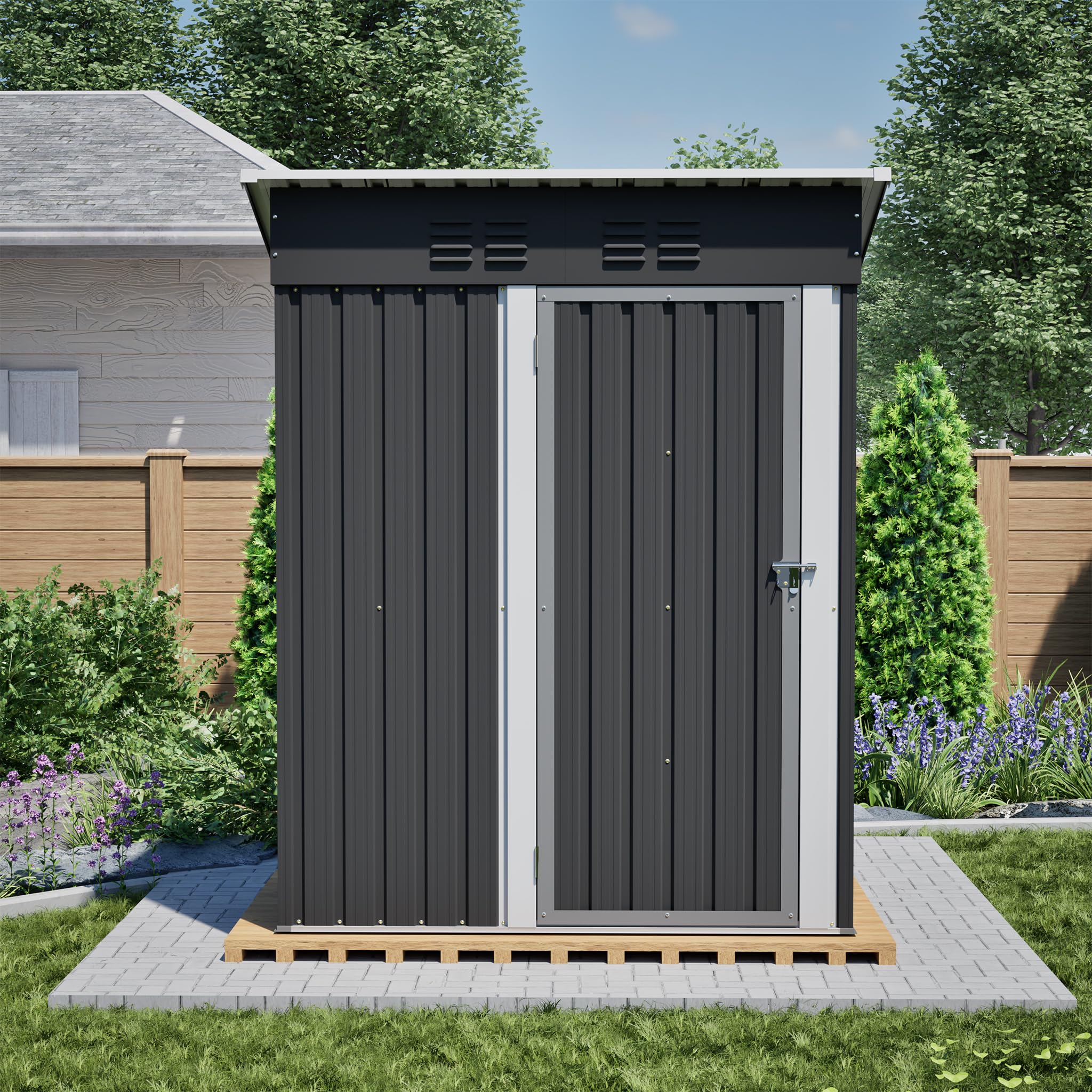 Casetta per attrezzi in metallo con tetto spiovente, in acciaio zincato a caldo con fondo, 230 x 180 cm, resistente agli agenti atmosferici come garage per biciclette, attrezzi da giardino e robot