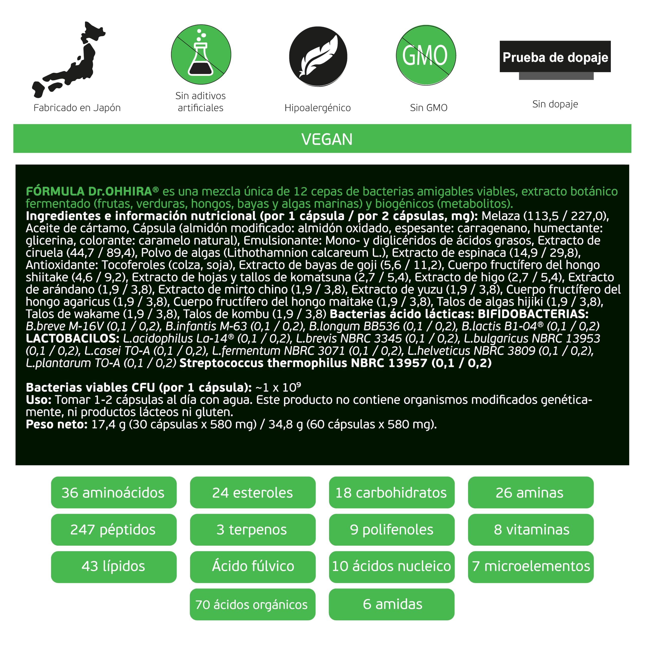 Standard Salud Intestinal - Probióticos, Prebióticos y Postbióticos en OM-X® - 3 Años de Fermentación Sin Calefacción de 12 Cultivos Bacterianos Vivos Con 14 Frutas, 60 Cápsulas