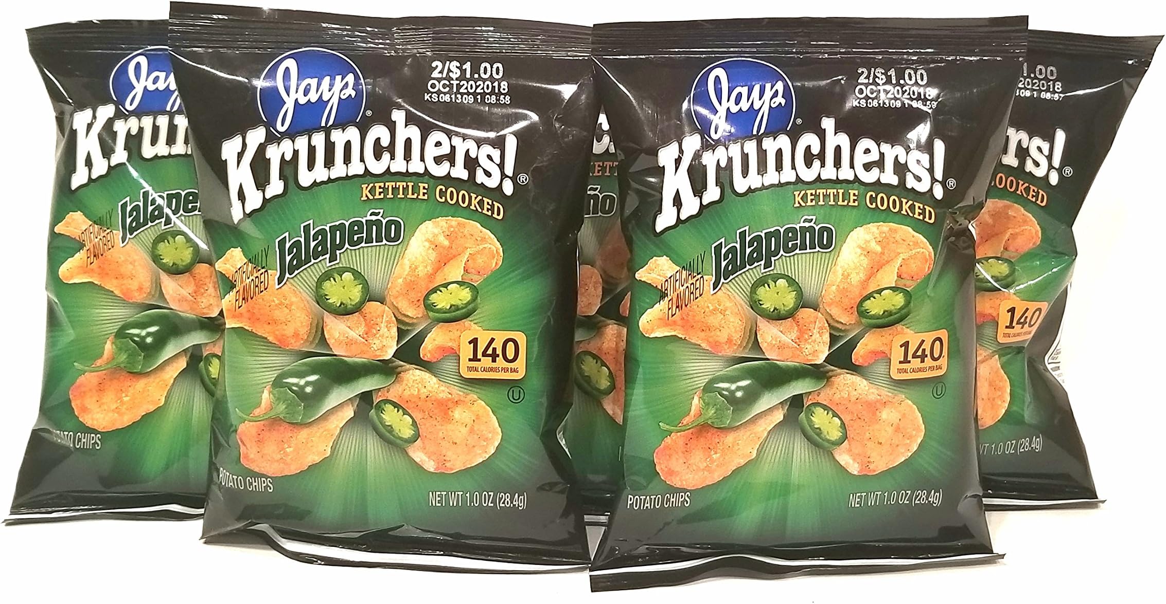 JAY'S KRUNCHERS Jalapeno Potato Chips A Chicago Original 5 Pack 1 oz bags