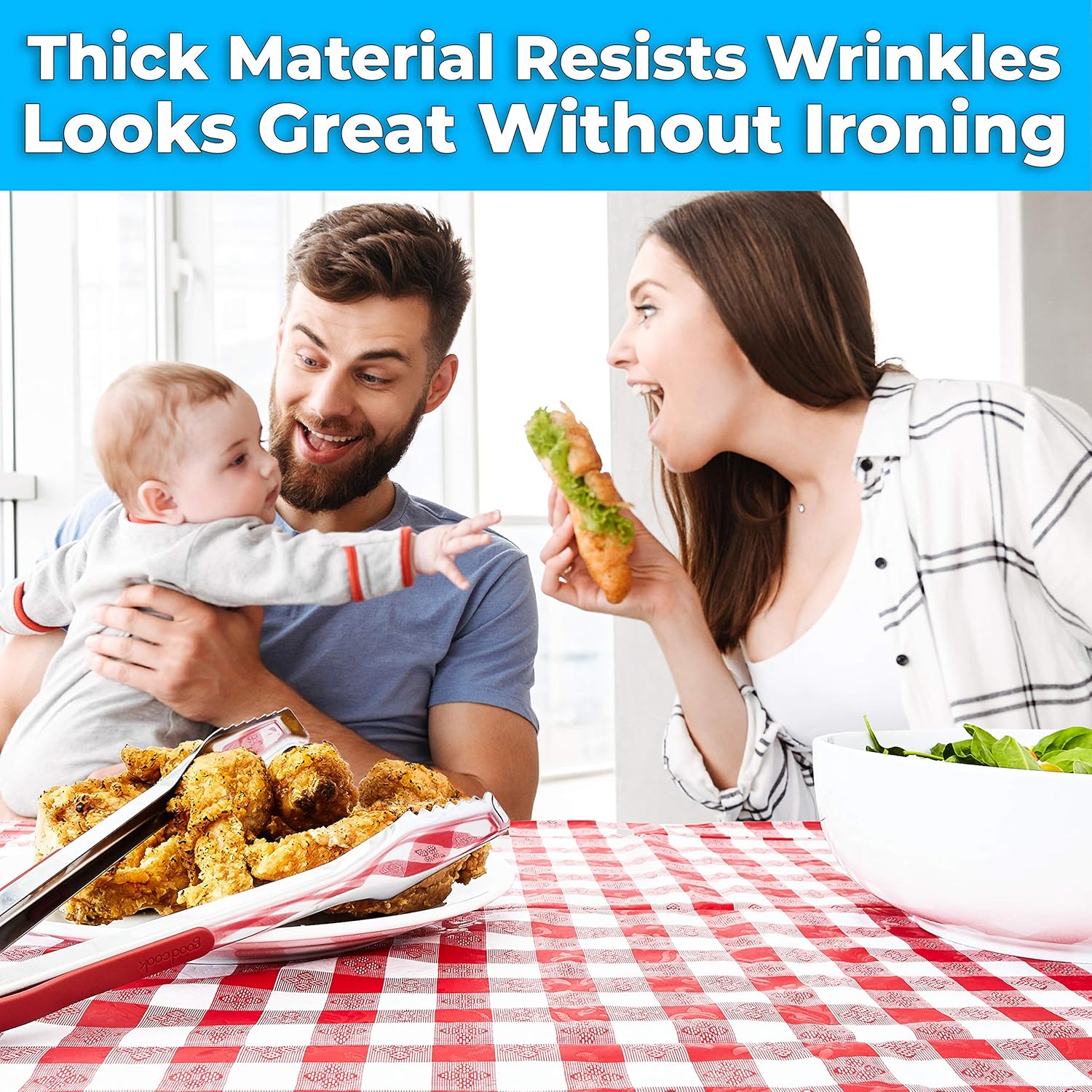 EUCATUS BEST PRODUCTS & GIFTS Heavy Duty Waterproof 52x90 Vinyl Tablecloth 2Pk. Red Checkered Gingham Table Cloth for Country BBQs Picnics or Card Tables