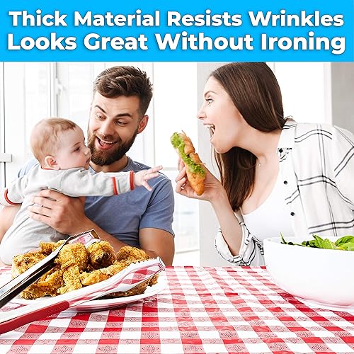 Miniatura 6 de Mantel de vinilo resistente al agua de 52 x 52 pulgadas, 1 paquete. El mejor mantel de cuadros rojos lavable para barbacoas campestres, picnics o