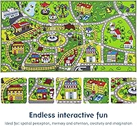 Vista 7 de Booooom Jackson Alfombra Infantil de Tren y Ciudad - Antideslizante, Lavable, Pista de Carreras de Coches para Niños y Niñas