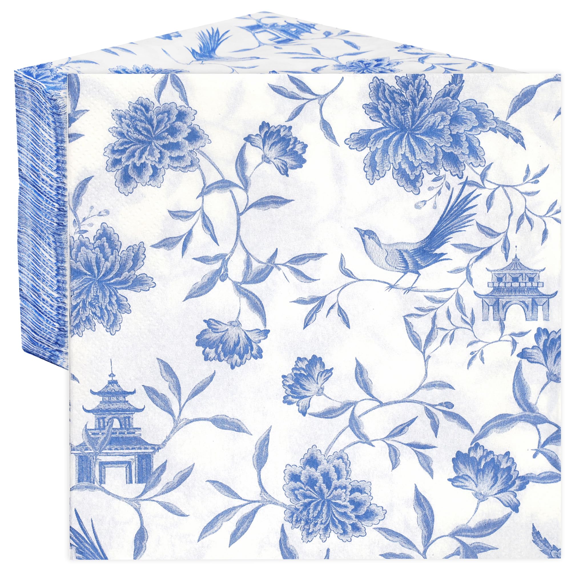 Talking Tables 100 x Soft Blue Paper Napkins, 2ply 33cm, Floral Serviettes for Mother's Day, Easter Decorations, Tea Parties, Birthday, Weddings, Decoupage