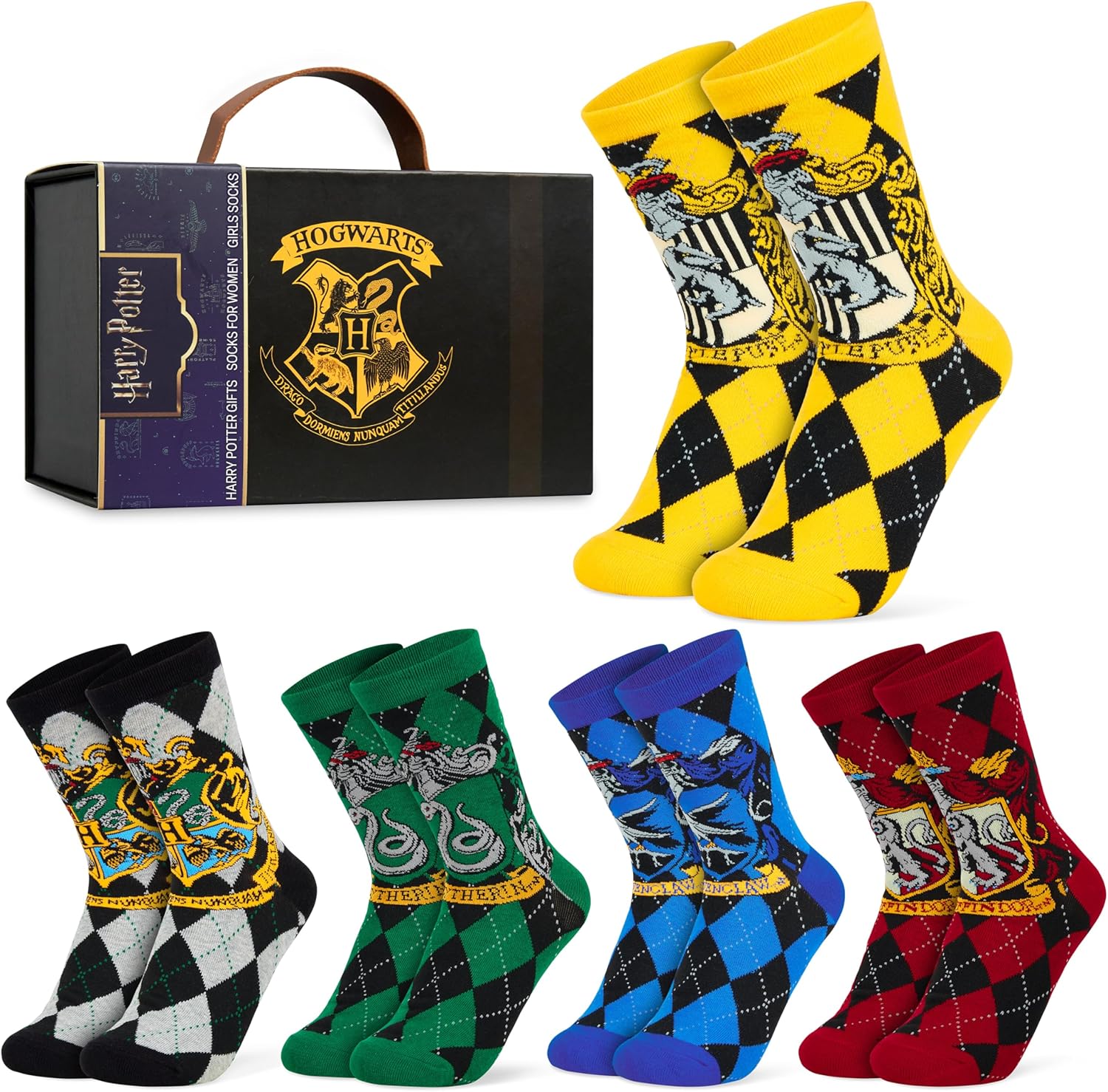 Harry Potter Gifts for Kids, Teenagers and Women, 5 Pack Soft Luxury Crew Socks in Collectible Keepsake Gift Box, US Size 4‑9
