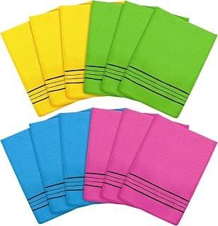 Tatuo 12-Pack Korean Exfoliating Mitt Gloves - Soft Italy Towel Scrubbers Remove Dead Skin, Assorted Colors (Yellow, Green, Blue, Pink)