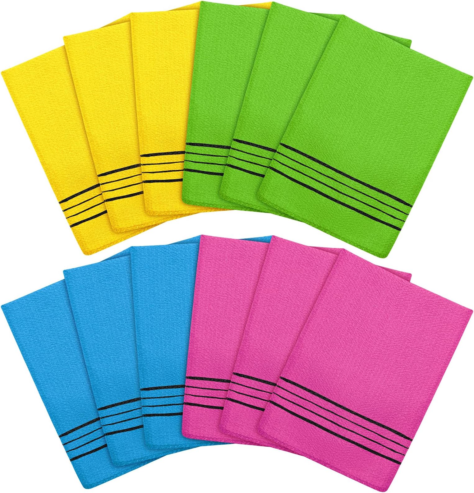 Tatuo 12 Pieces Korean Exfoliating Mitt Glove Italy Towel Body Skin Scrubber Exfoliating Scrubber for Remove Dead Skin Washcloth Korean(Small,Yellow, Green, Blue, Pink)
