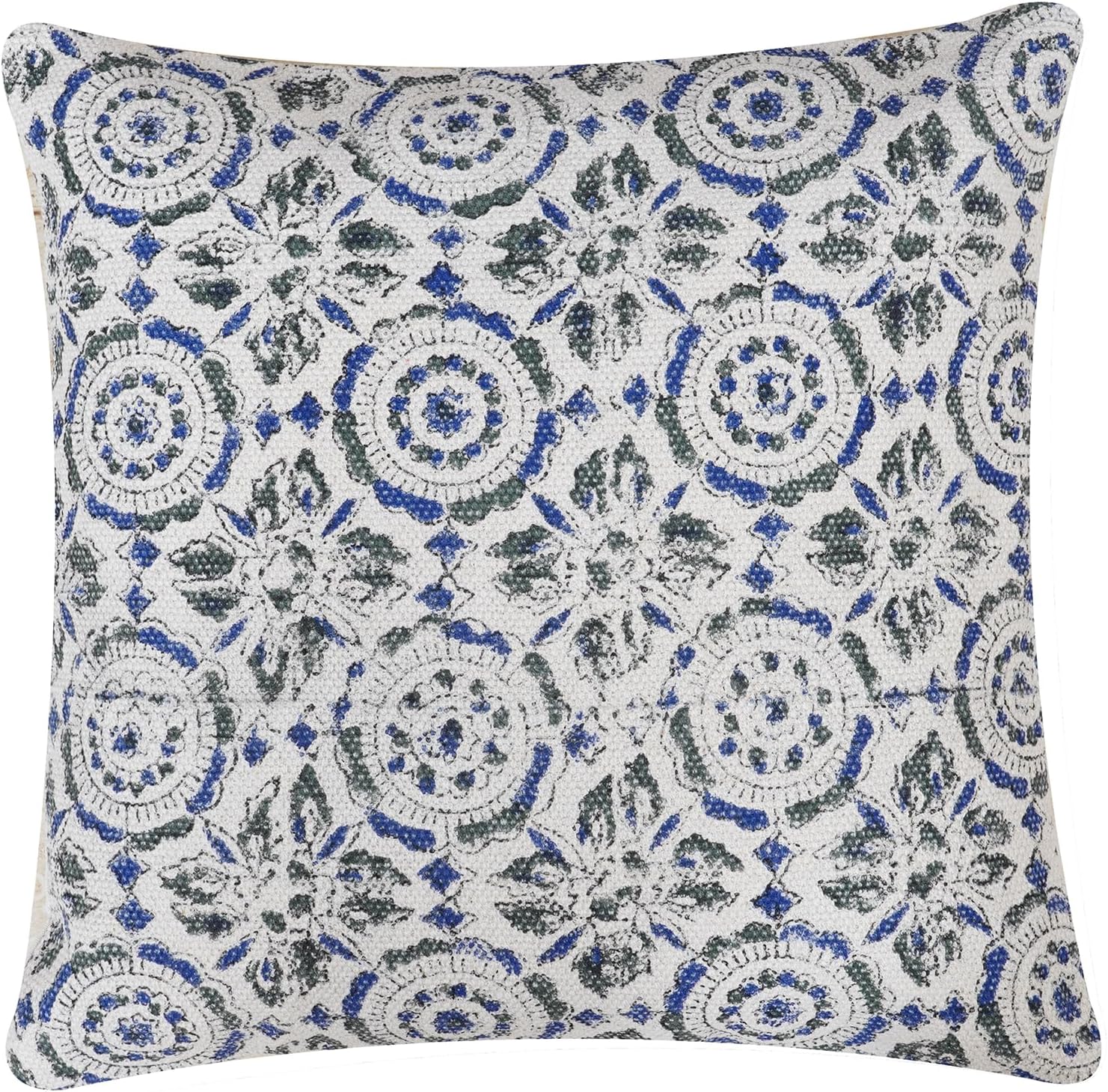 Farmhouse Boho Cushion Covers Set of 2 | Vintage Block Print Handwoven Cotton Throw Pillow Covers 18x18 Inch | Decorative Sofa Cushions for Couch, Living Room & Bedroom Decor