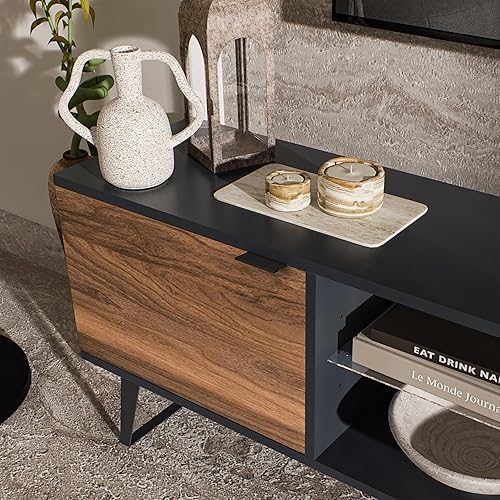 Miniatura 9 de Atelier Mobili - Soporte de TV moderno de mediados de siglo para TV de 75 pulgadas, soporte de TV de nogal para sala de estar, consola multimedia,