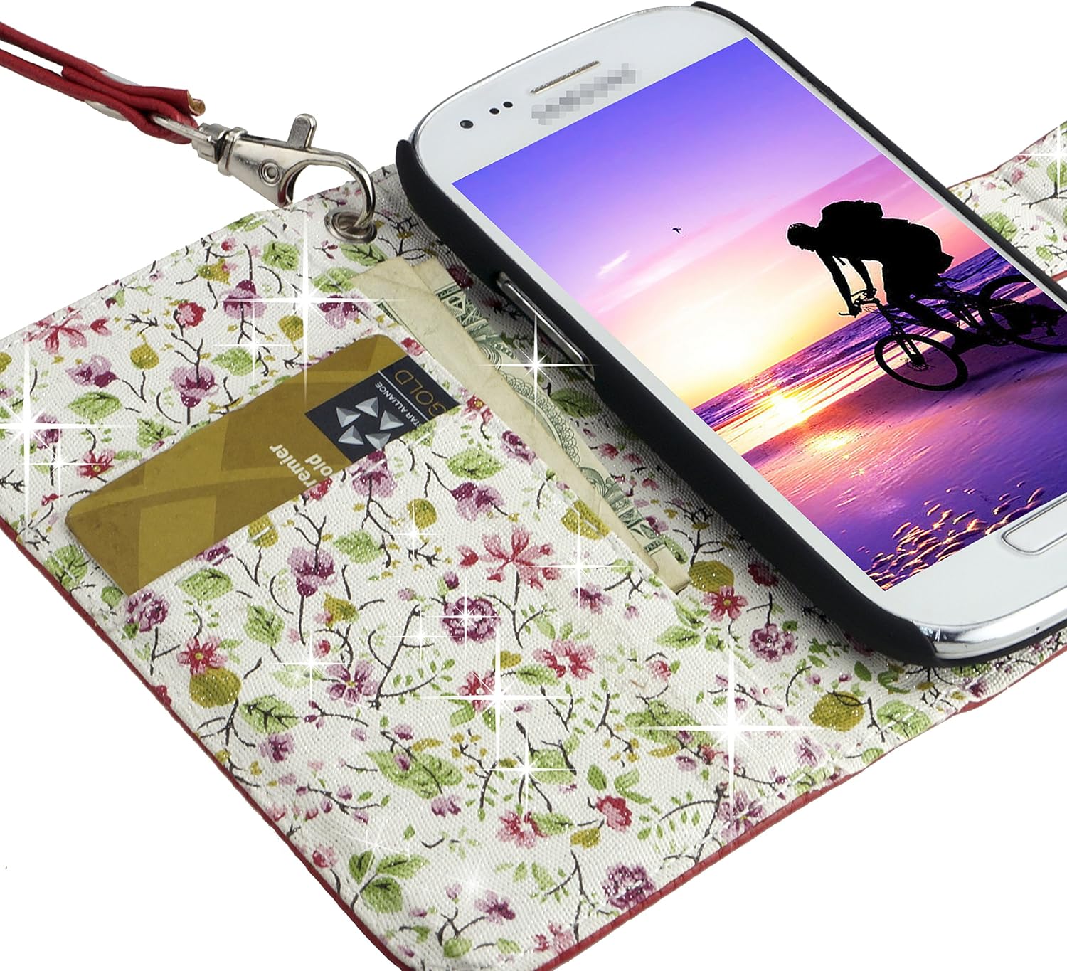 ECO-FUSED Case Bundle for Samsung Galaxy S3 Mini (I8190) Including Faux Leather Cover with Floral Interior/Lanyard / 2 Stylus Pens / 2 Screen Protectors/Microfiber Cleaning Cloth Red