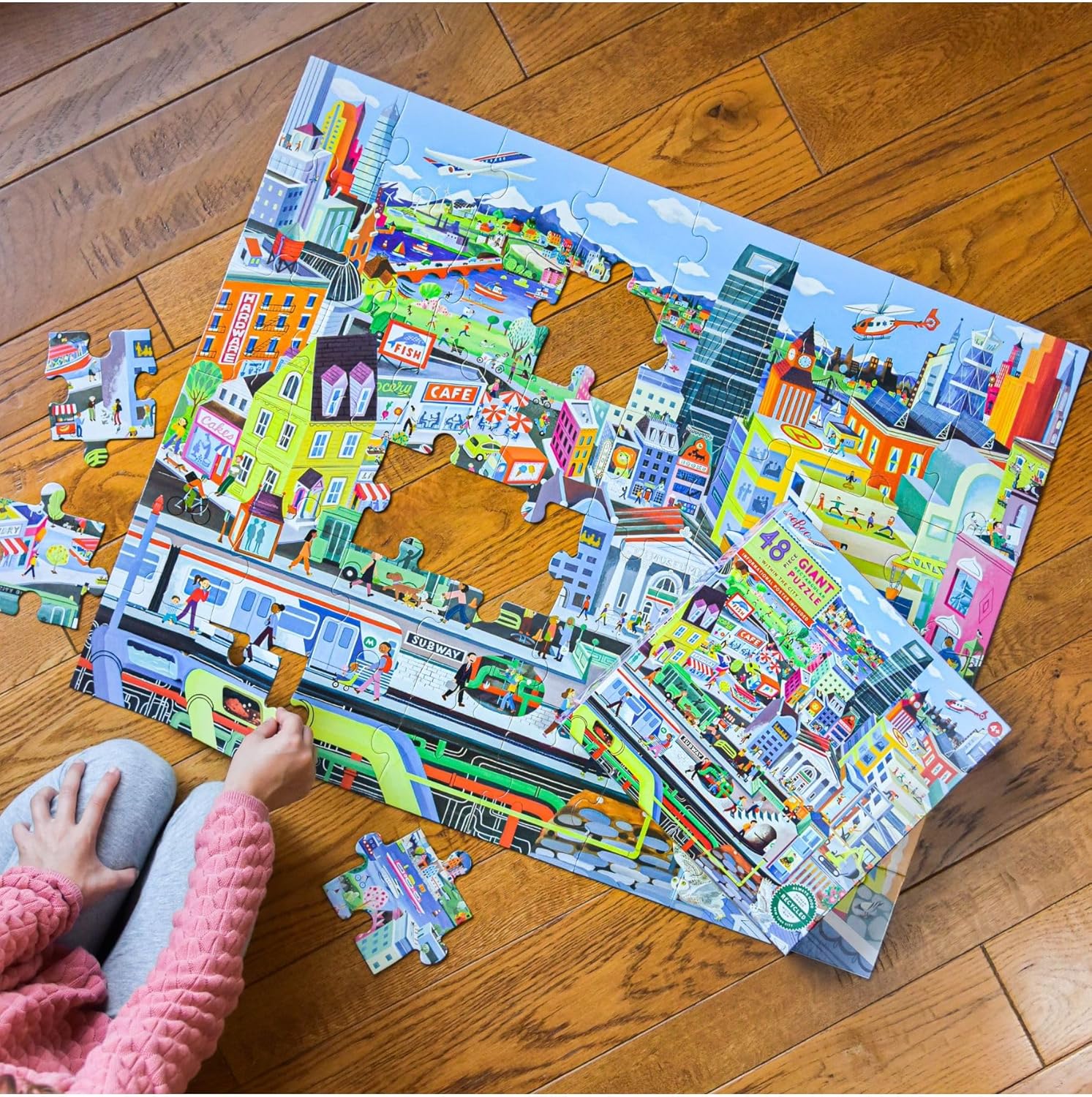 eeBoo: Within the City 48 Piece Giant Floor Jigsaw Puzzle, Perfect Project for Little Hands, Aids in Development of Pattern and Shape, Offers Children a Challenge