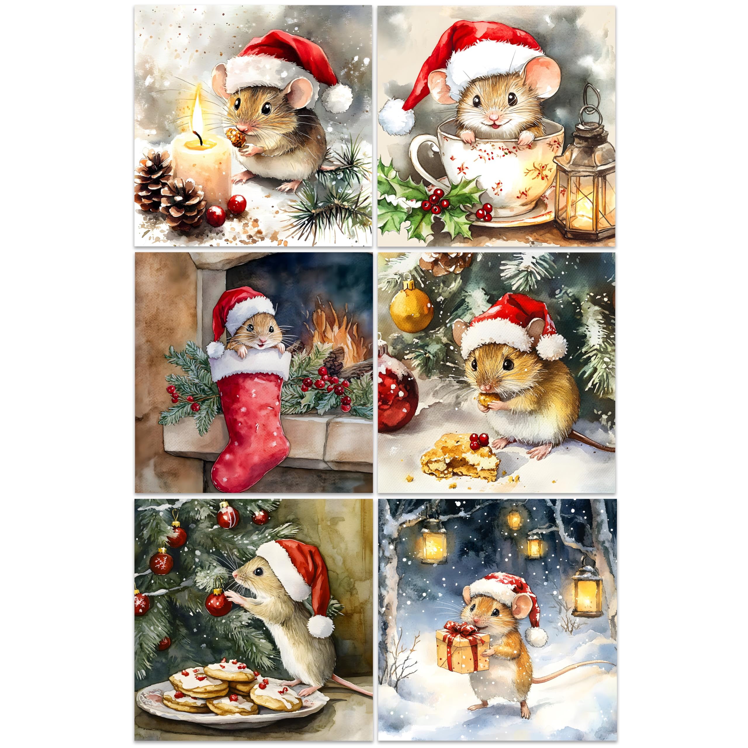 Christmas Cards Multipack of 24 - Xmas Cards 2025 - Cute Mouse Designs - 11.5 x 11.5 cm - Greeting card for Family Kids & Friends - Made in the UK