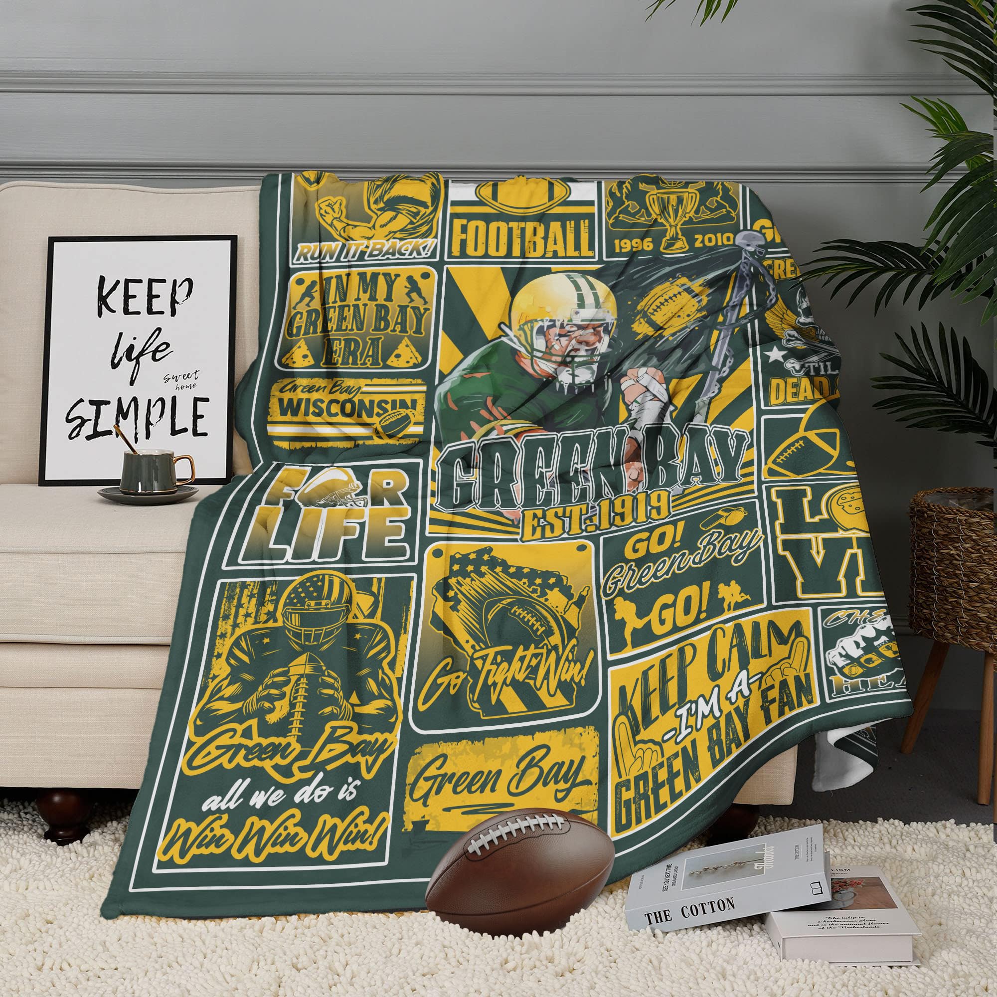 Fußballdecke, Merch für Herren, Fußball-Geschenke für Männer und Frauen, 203,2 x 152,4 cm | Kuschelige Überwurfdecke im Fußball-Stil für Bett, Couch