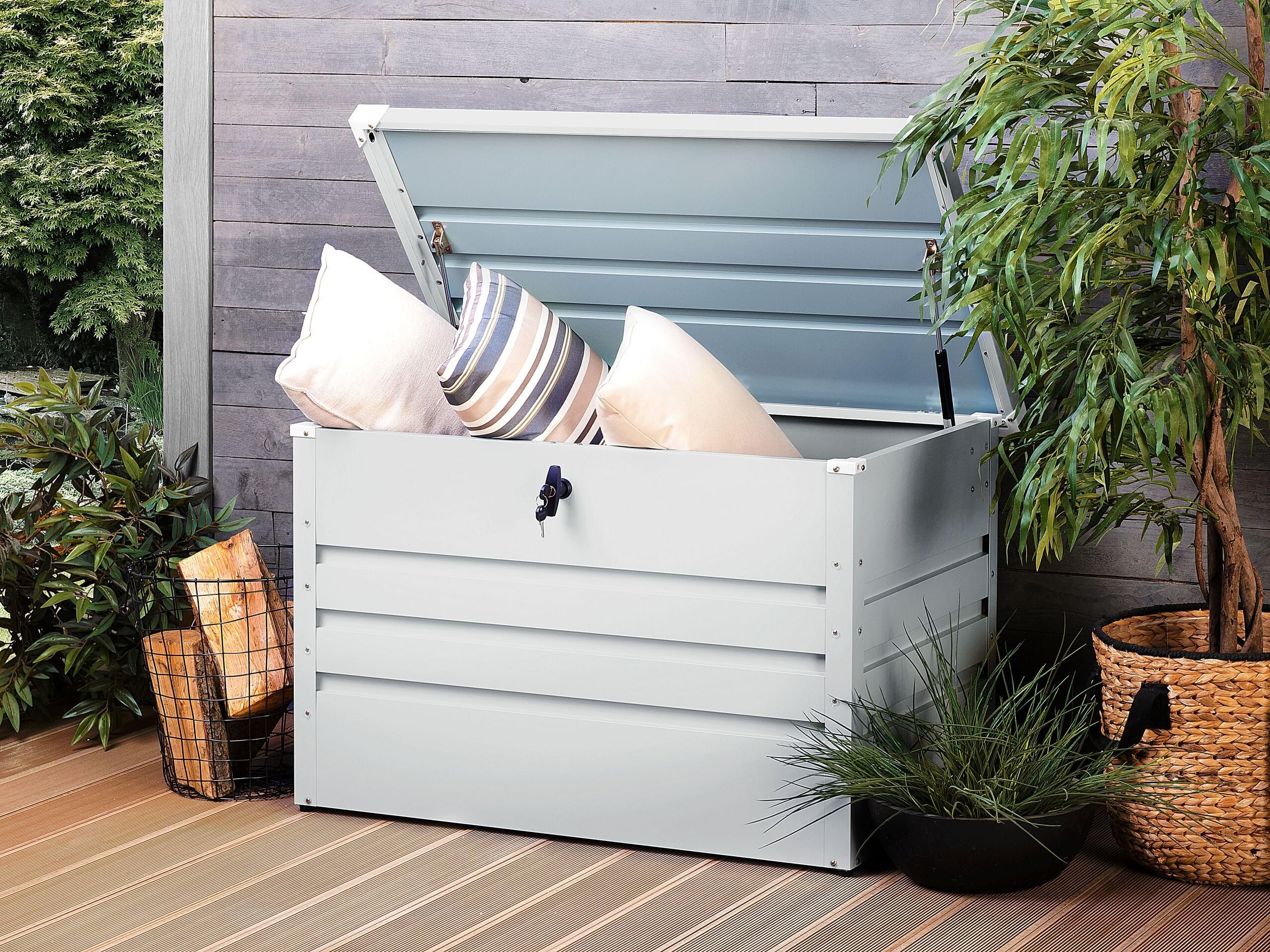 Beliani Caja de almacenamiento para exterior de acero galvanizado gris claro 300L Cebrosa