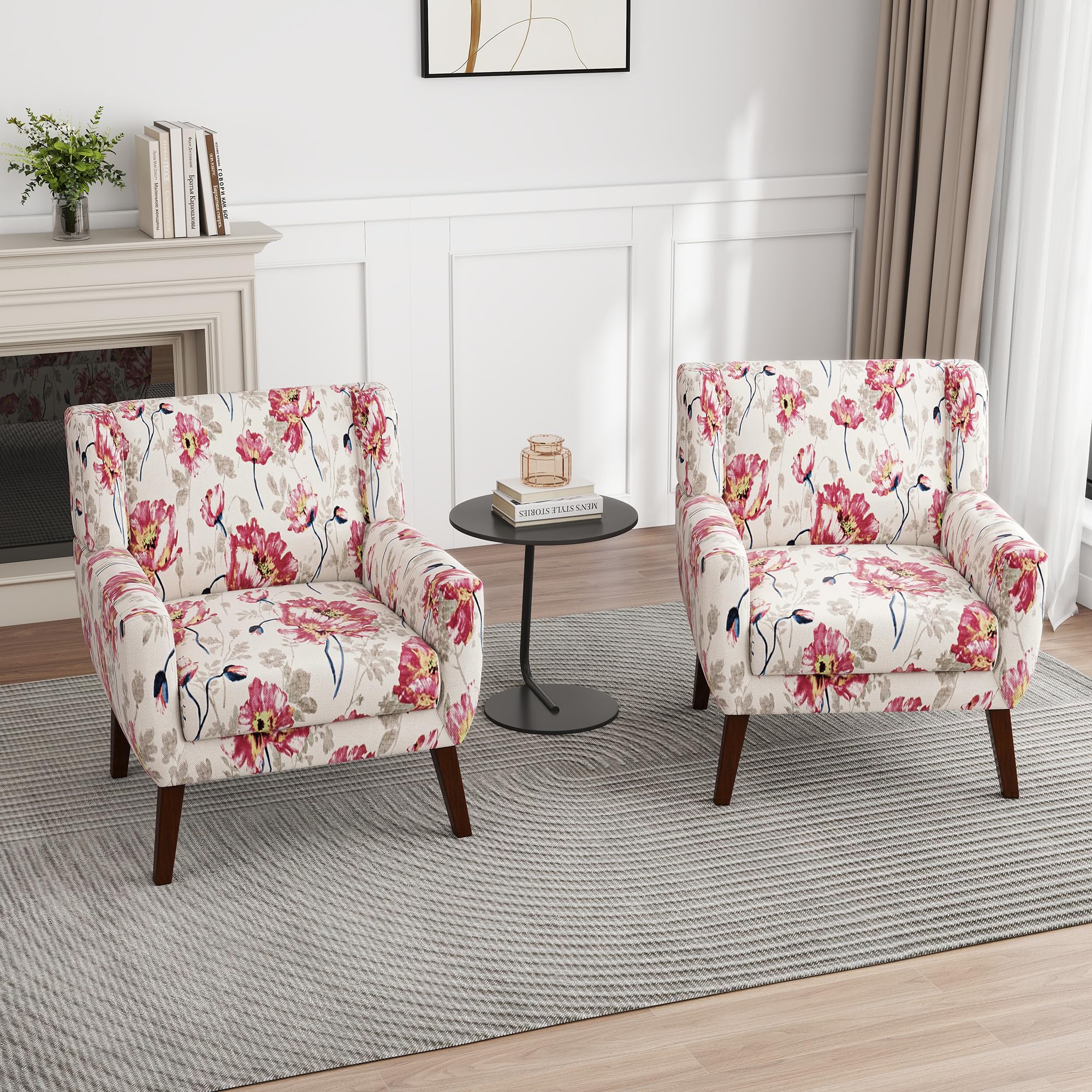 UIXE Floral Accent Chair, Modern Upholstered Armchair in Fabric for Living Room, Comfy Club Arm Chairs Single Sofa Button Tufted Bedroom Reading Seat