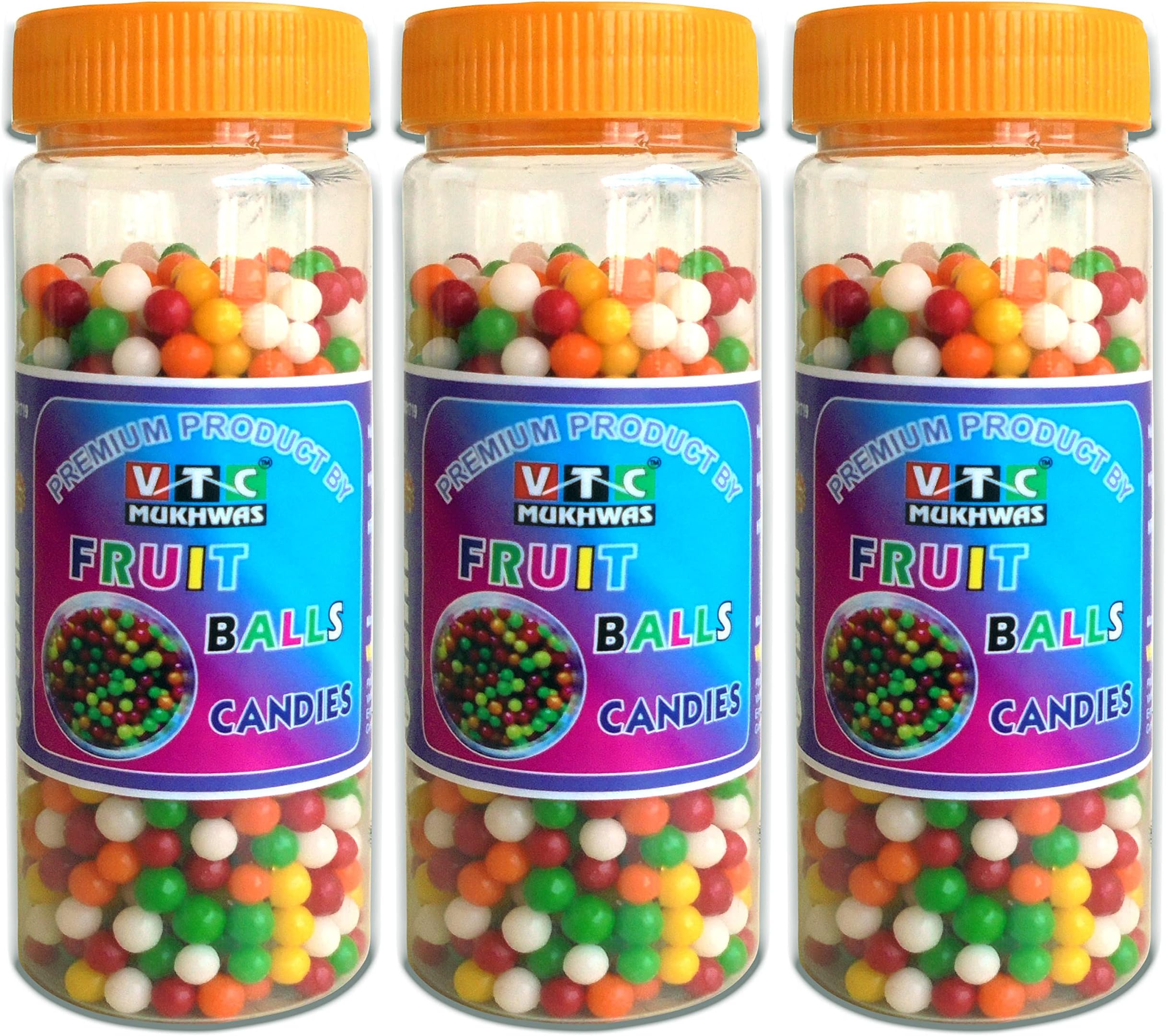 VTC Khatti Mitthi Goli Fruit Balls Candy Pack of 3 (250g Each) | Sweet & Tangy Mixed Fruit Soft Candy | Multi Color Mouth Freshener Mukhwas | 750g Total