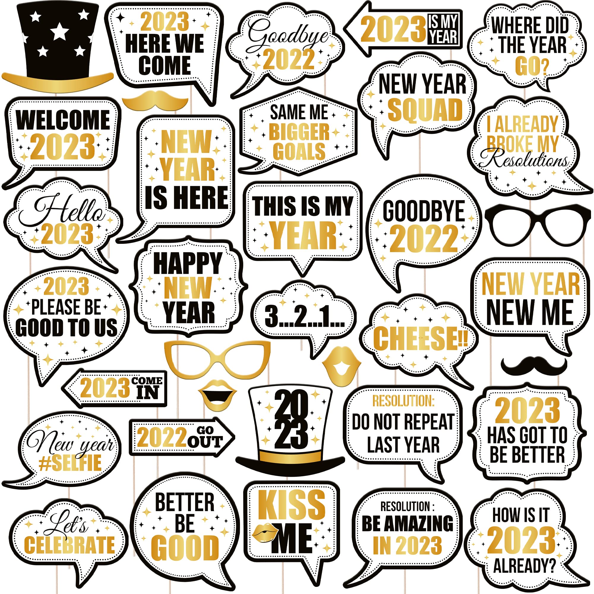 Buy Pack of 35, New Years Photo Booth Props 2024 New Years Props