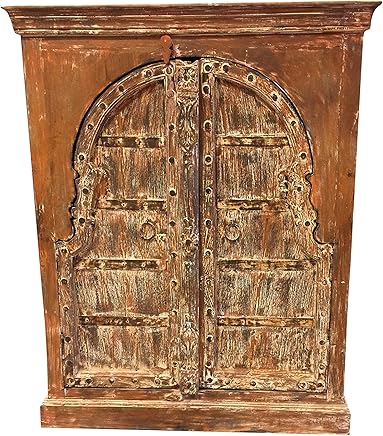 Mogul Interior Antique Armoire Chest Rustic Orange Wooden Sideboard Cabinet Double Door Designs 47x37