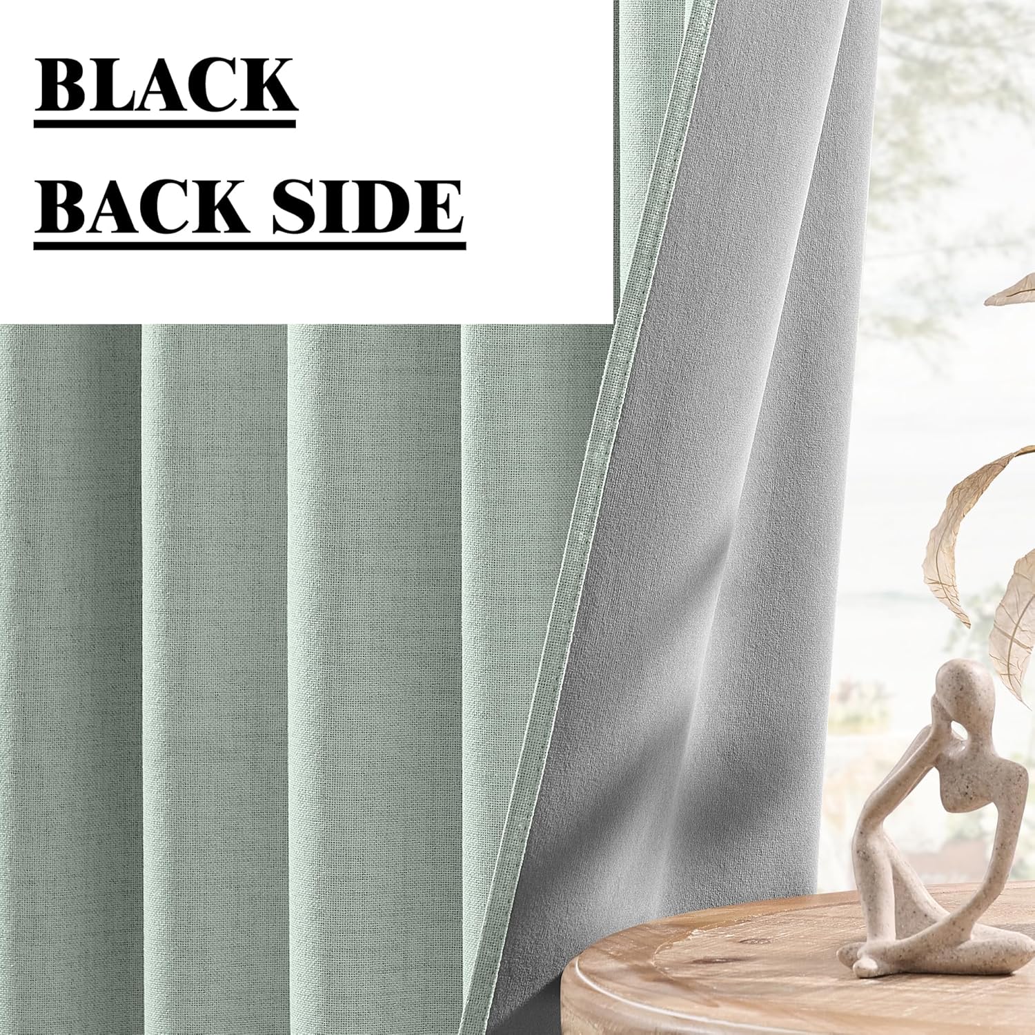 MISS SELECTEX Bedroom Curtains Blackout Sage Green Blackout Curtains 63 Inches Blackout Curtains, Luxury 100% Blackout Thermal Textured Linen Look Heat Retention Curtain for Living Room (2 Panels)