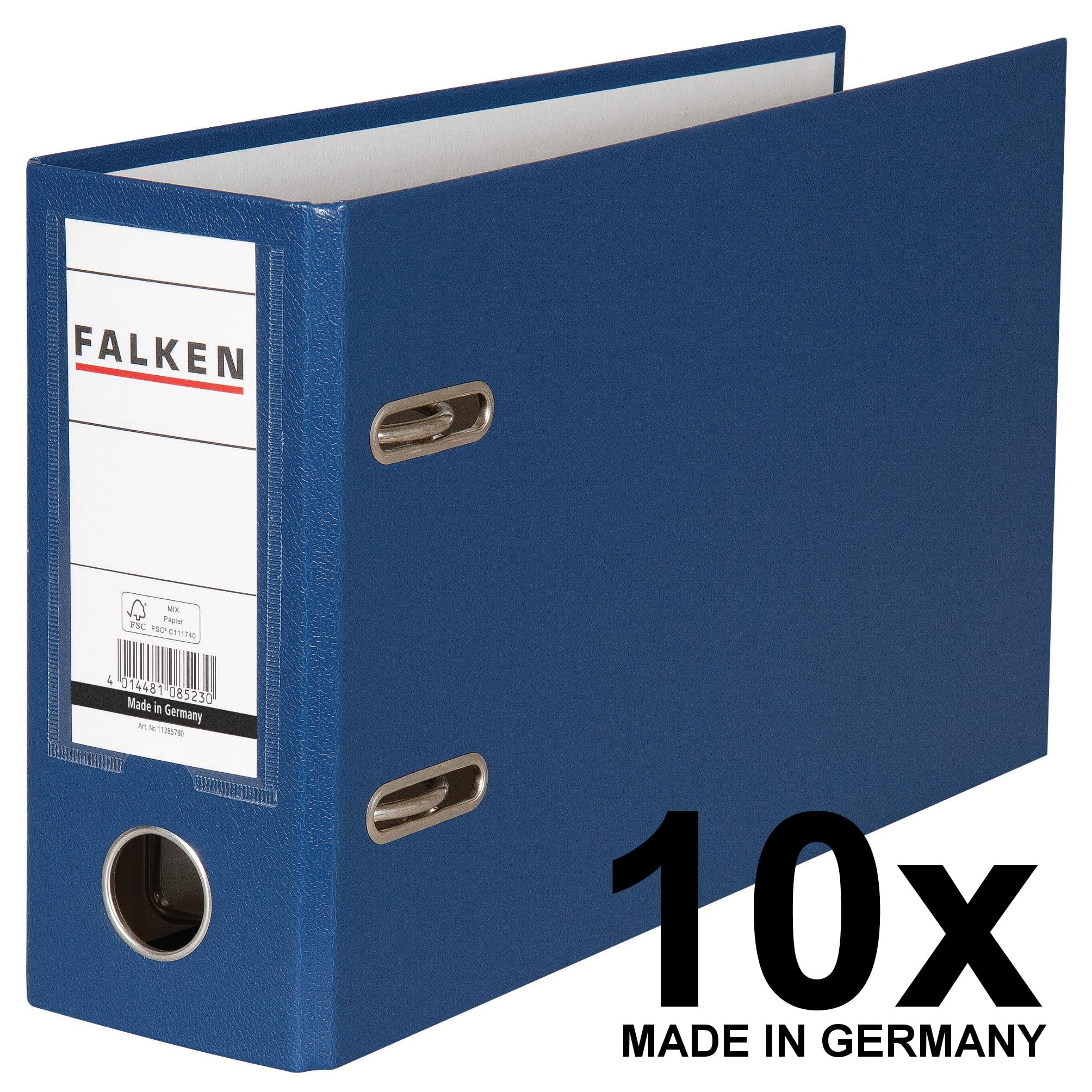 FALKEN 10x PP-Color Ordner Sonderformat 8 cm breit DIN A5 hoch blau | Made in Germany Kunststoffbezug außen Papierbezug innen austauschbares Rückenschild