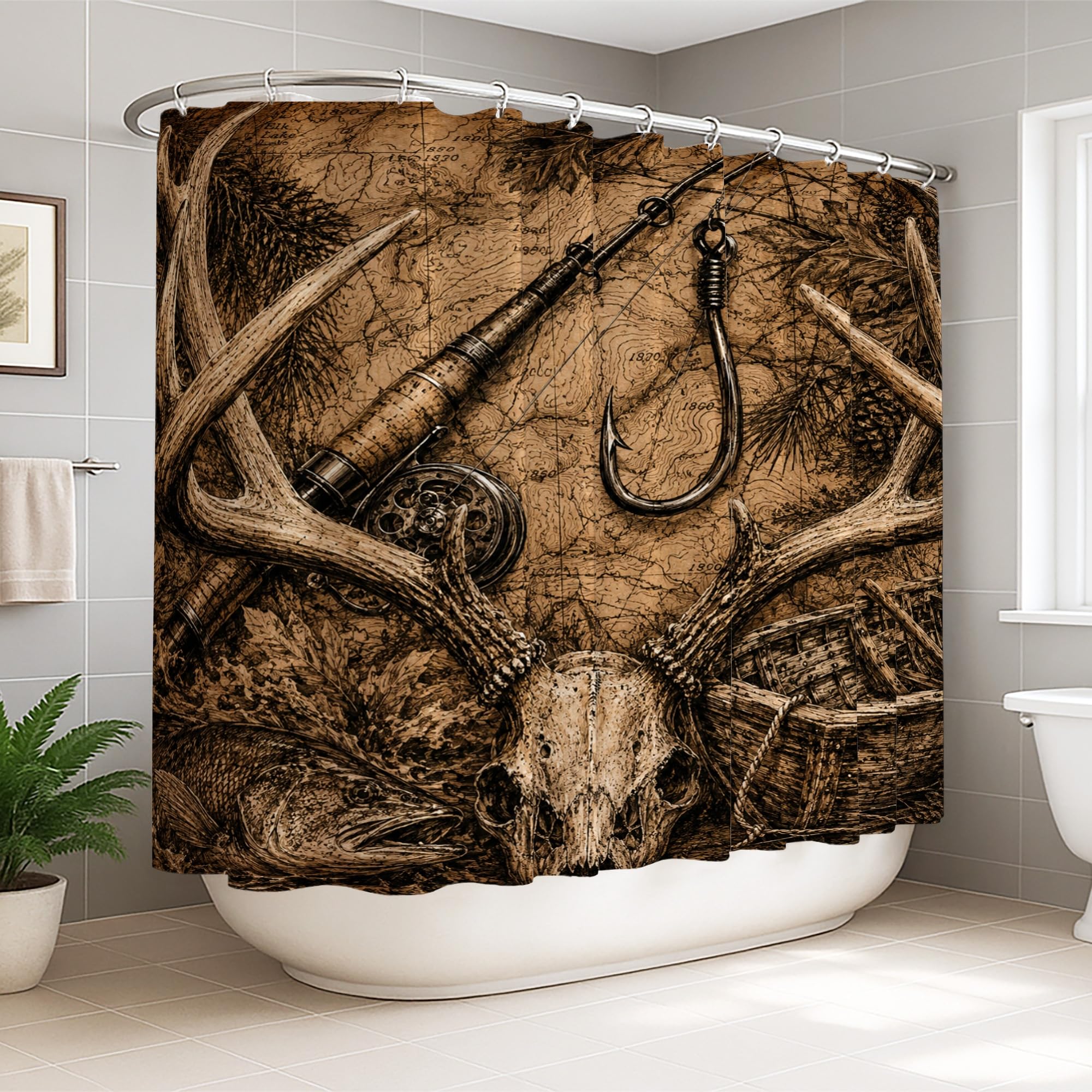 Rideau de douche extra large tête de mort vintage rustique 274x183 cm