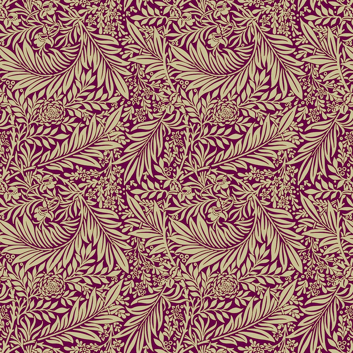 Cotton Fabric - William Morris Larkspur Purple Damson & Taupe Brown Floral - Craft Fabric Material Metre