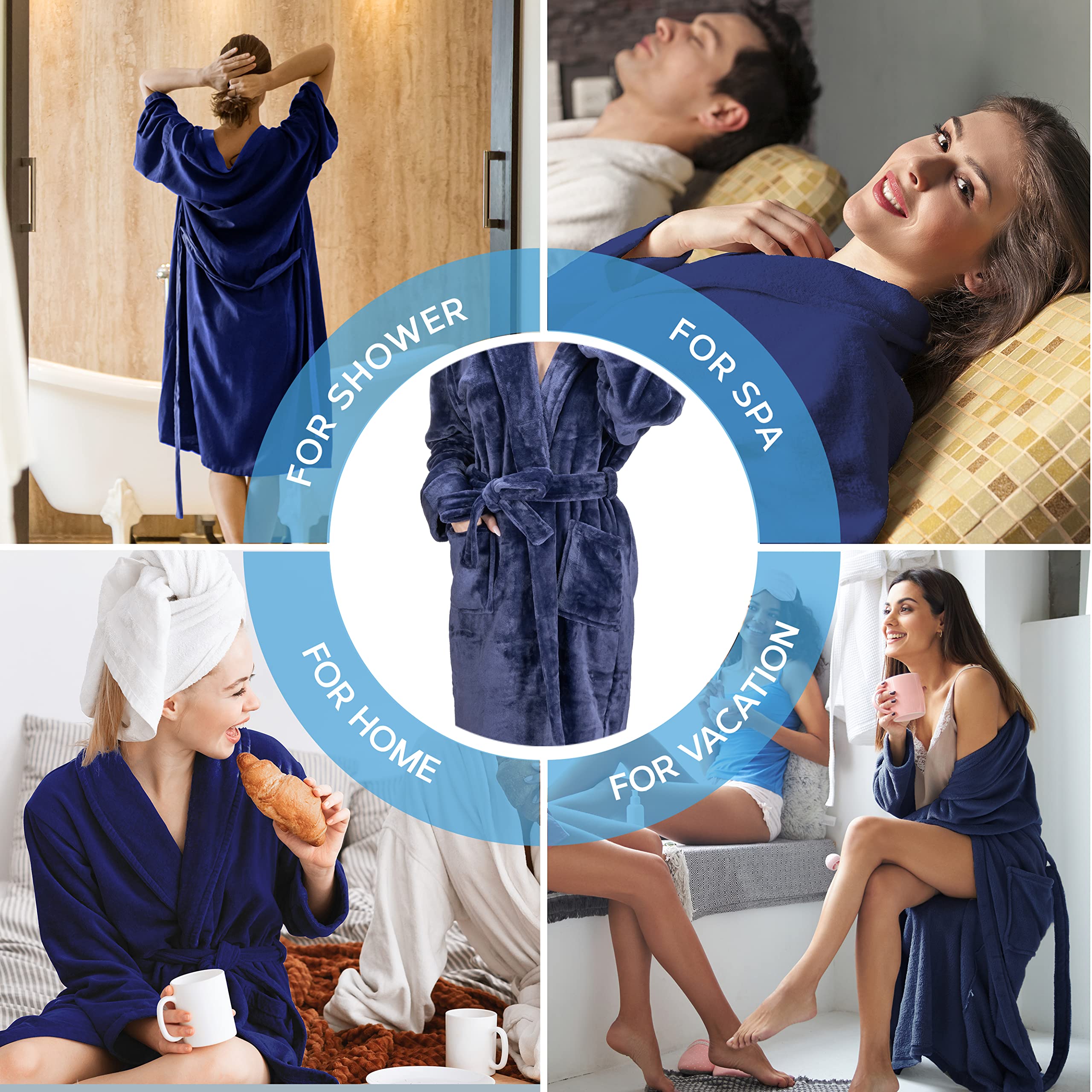 MONHOUSE Womens Dressing Gown - Premium Super Soft & Cosy Long Bathrobe - Ladies Thick Flannel Luxury Housecoat - Warm Fluffy Shearling Spa Robe for Her - Sherpa Bathrobe - Purple UK 8-10