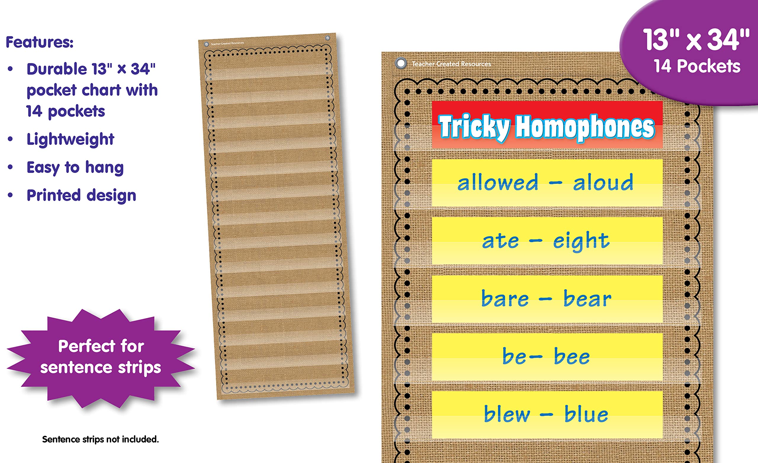 Burlap 14 Pocket Chart (13" x 34") - Image 5