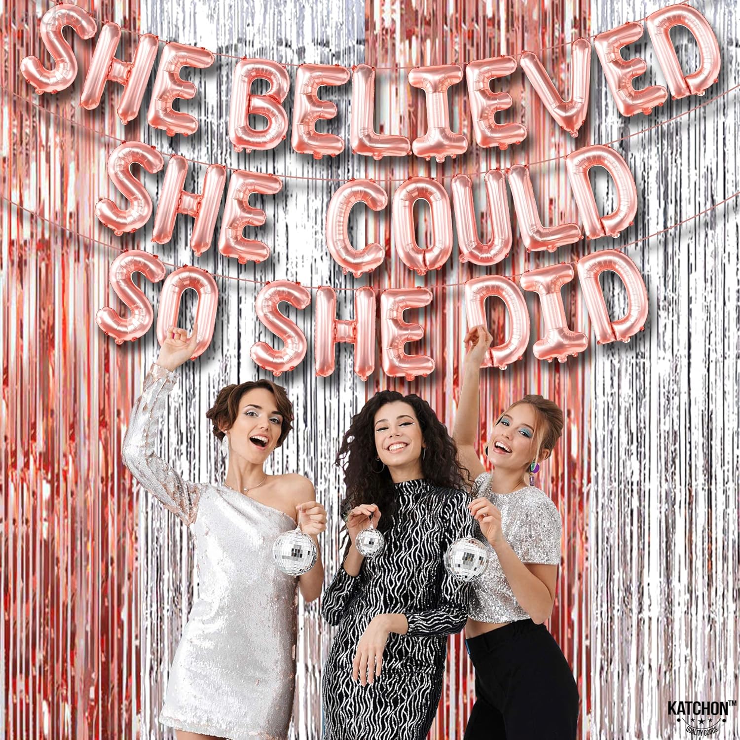KatchOn, Rose Gold She Believed She Could So She Did Balloons - 16 Inch | Graduation Balloons Banner For Graduation Decorations 2026 | Congrats Grad Photo Backdrop For Class Of 2026 Decorations