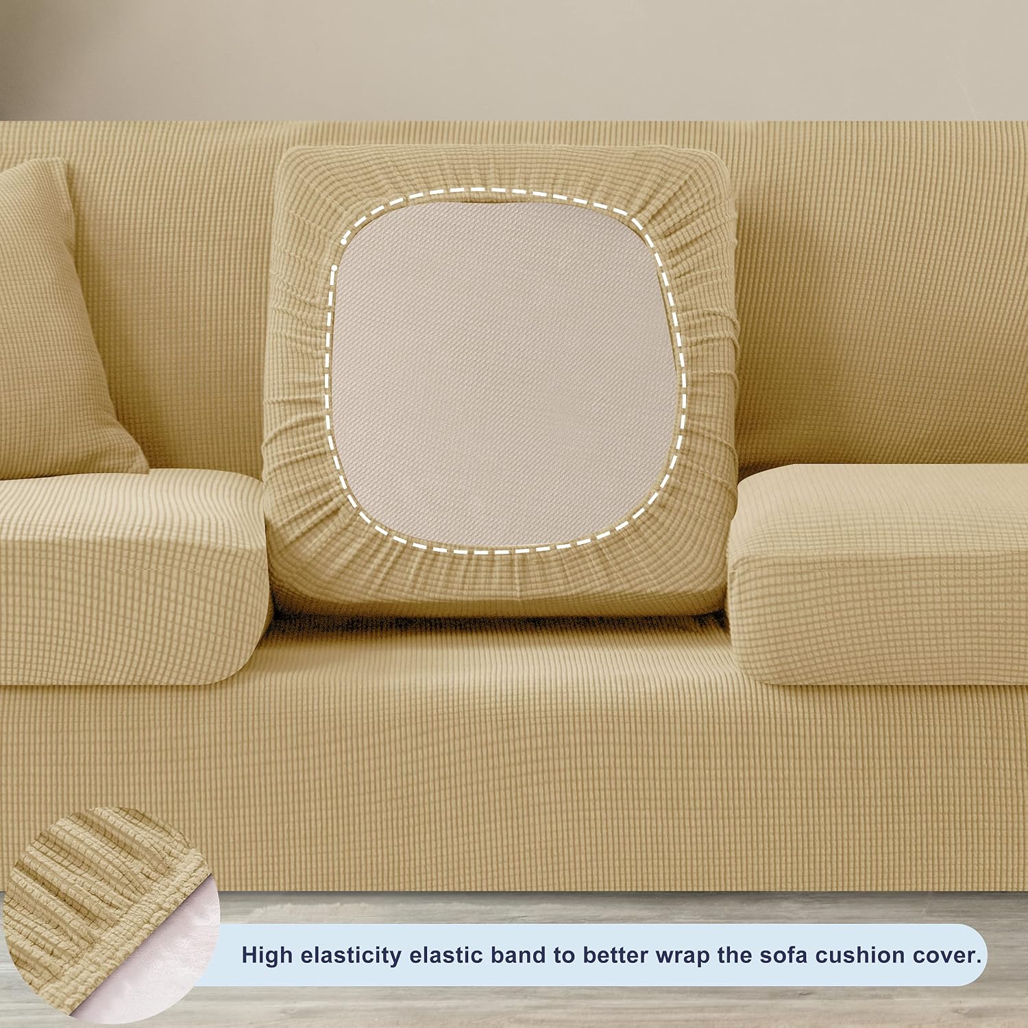 SUBRTEX Sofa Slipcover with Separate Cushion Couch Cover 2-Seaters 3-Seaters Furniture Protector for Kids/Pets(Medium&Large,Khaki)
