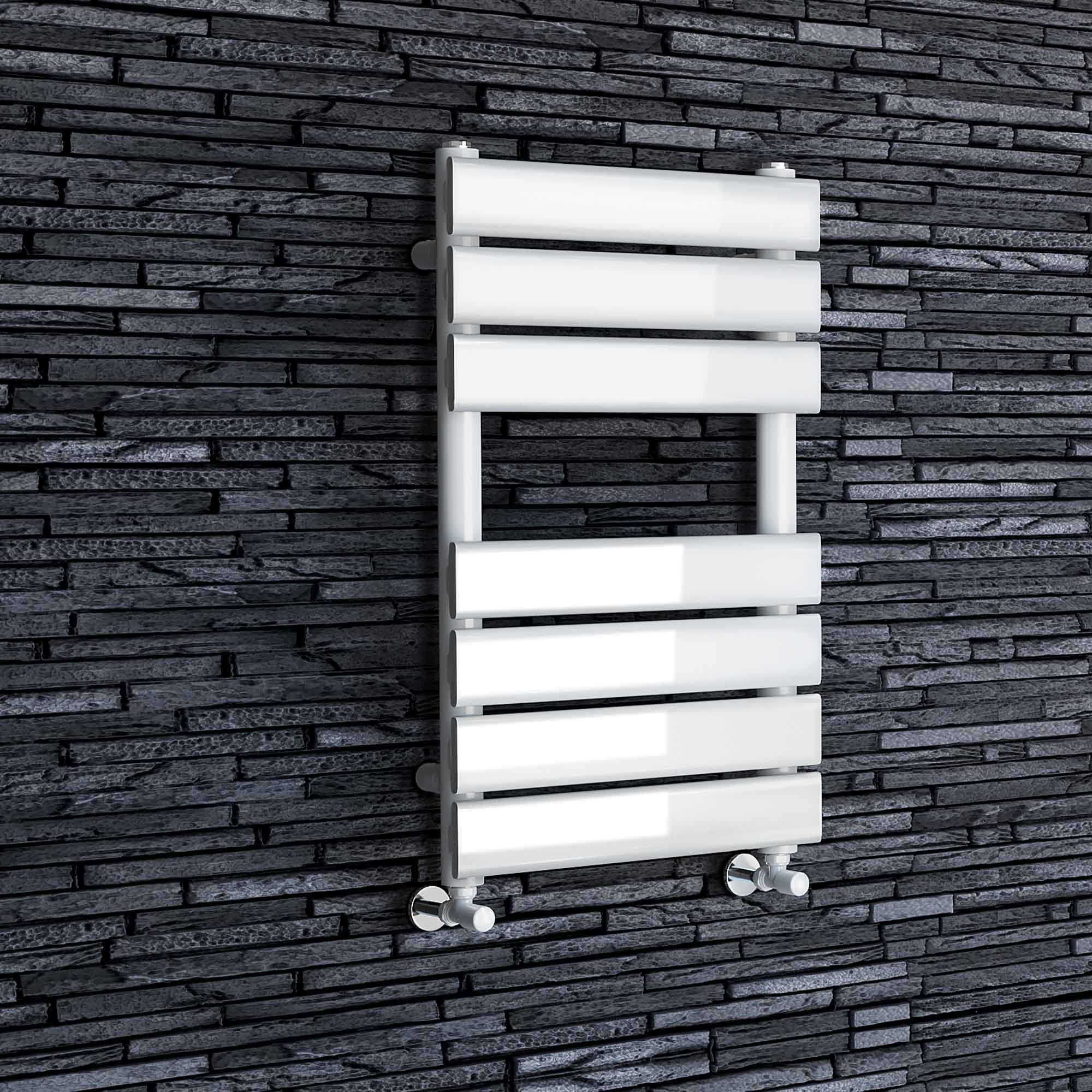 iBathUK Zerith Wall Mounted Flat Panel Heated Towel Rail, 7 Column Slim Flat Steel Hydronic Central Heating High Thermal Output Designer Bathroom Towel Radiator in Matt White, 650 × 400mm