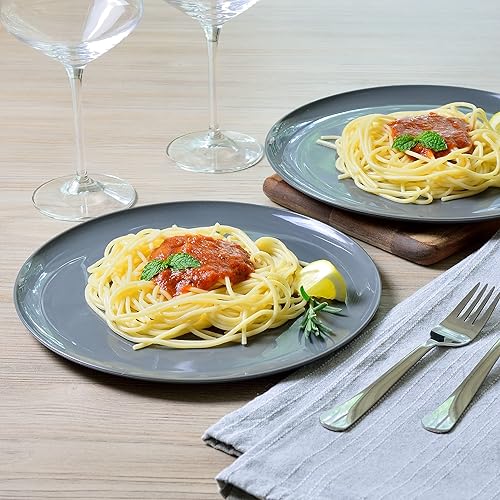 Miniatura 4 de Youngever Platos de plástico de 10 pulgadas, platos grandes, platos llanos, juego de 9 (gris oscuro)