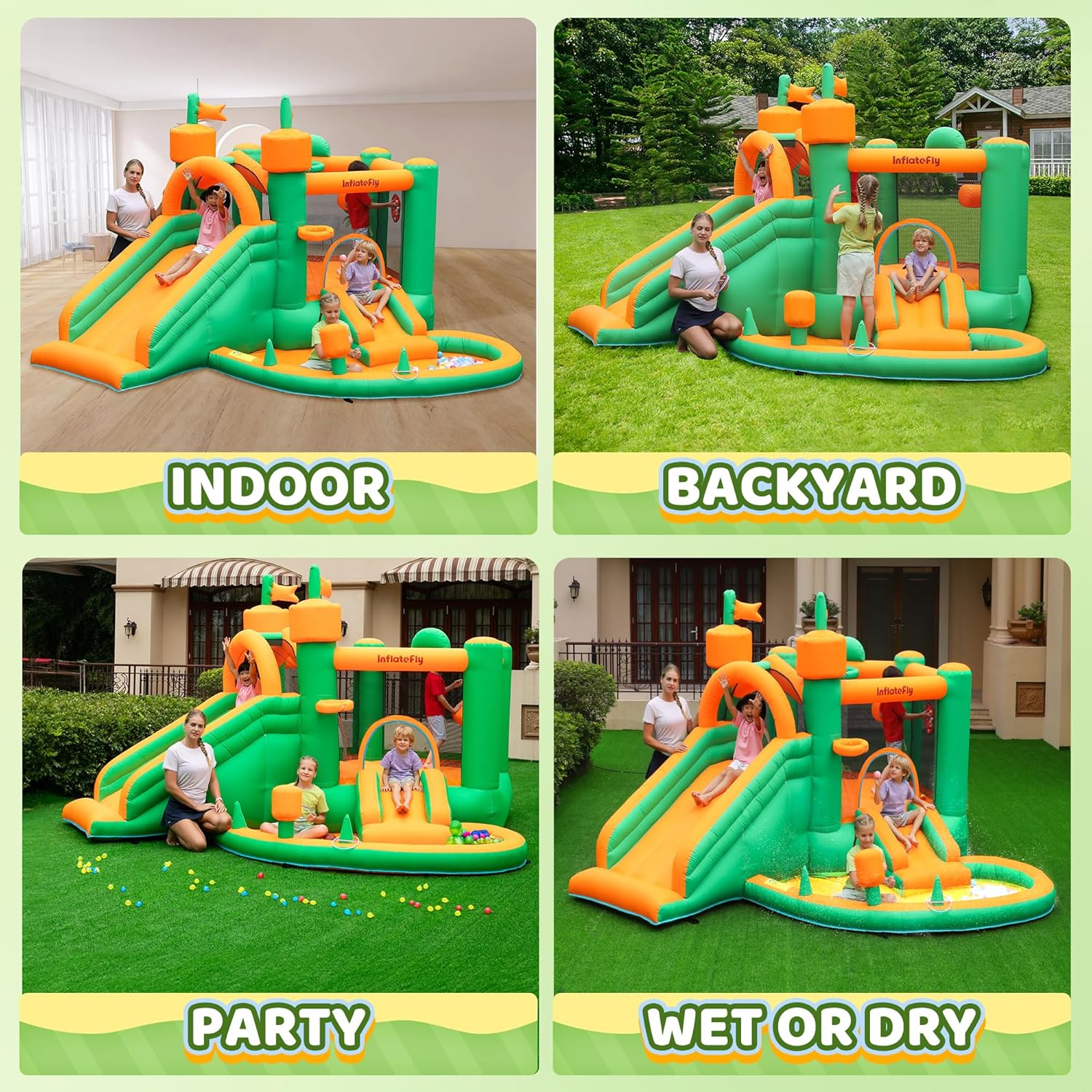 Bounce House, Inflatable Bounce House with Blower Playhouse Castle with Double Slides, Ball Pit Pool for Toddler Bouncy House for Big Kids Indoor/Outdoor