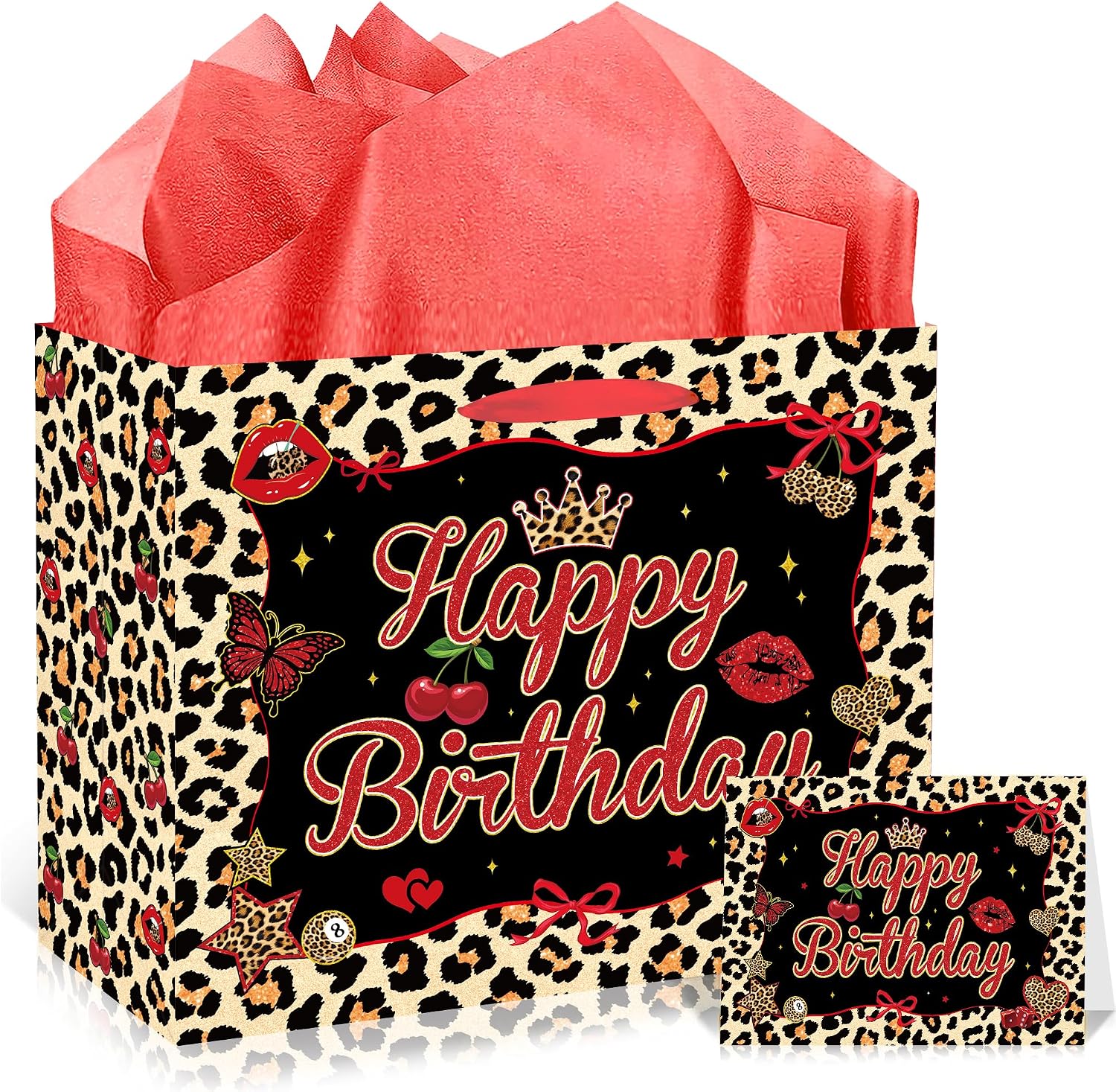 MOIZYNG Cheetah Print Birthday Gift Bags with Handles